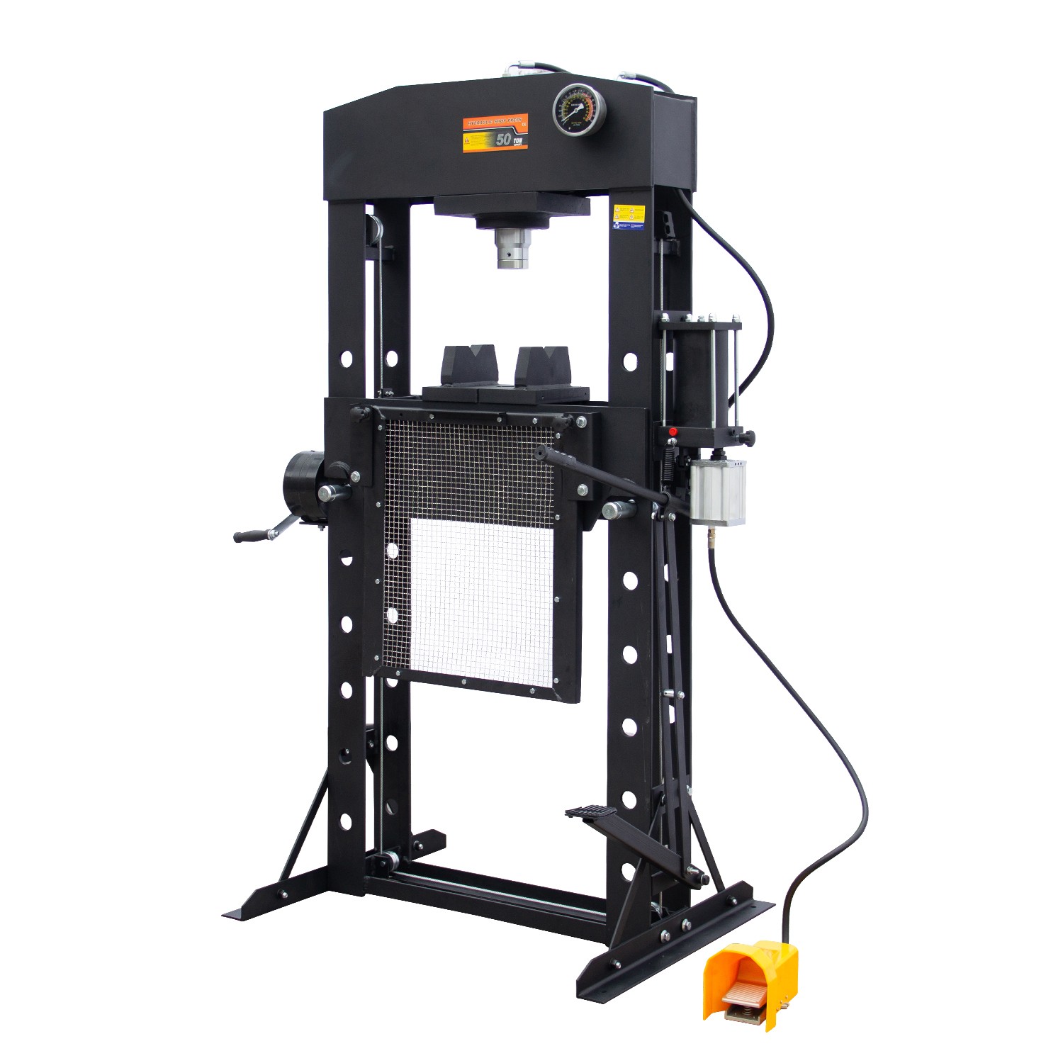 50 Ton Heavy Duty H-Frame Hydraulic Shop Repair Press with Triangular Support