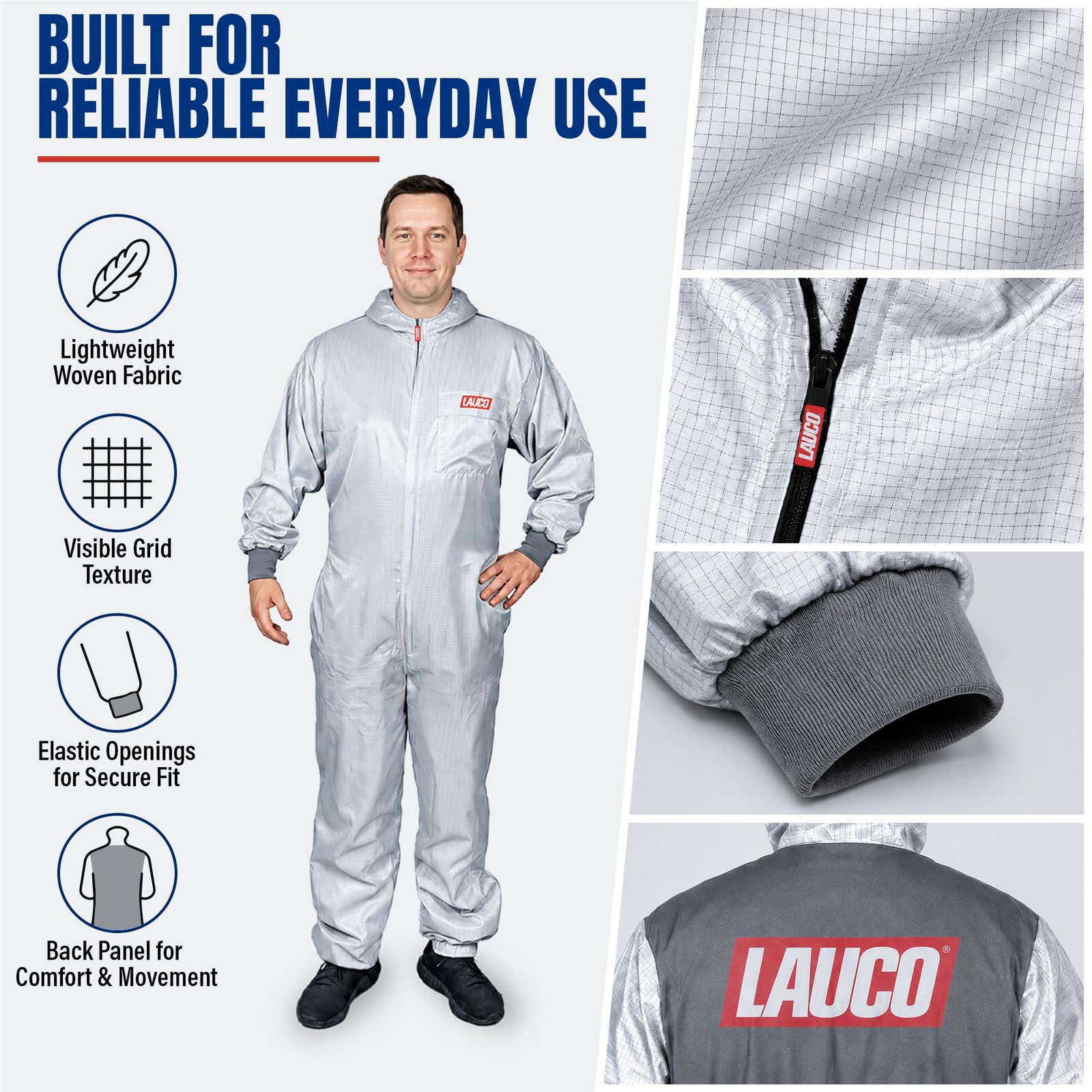 LAUCO Reusable Paint Spray Coverall with Hood, Anti-Static Silicone-Free
