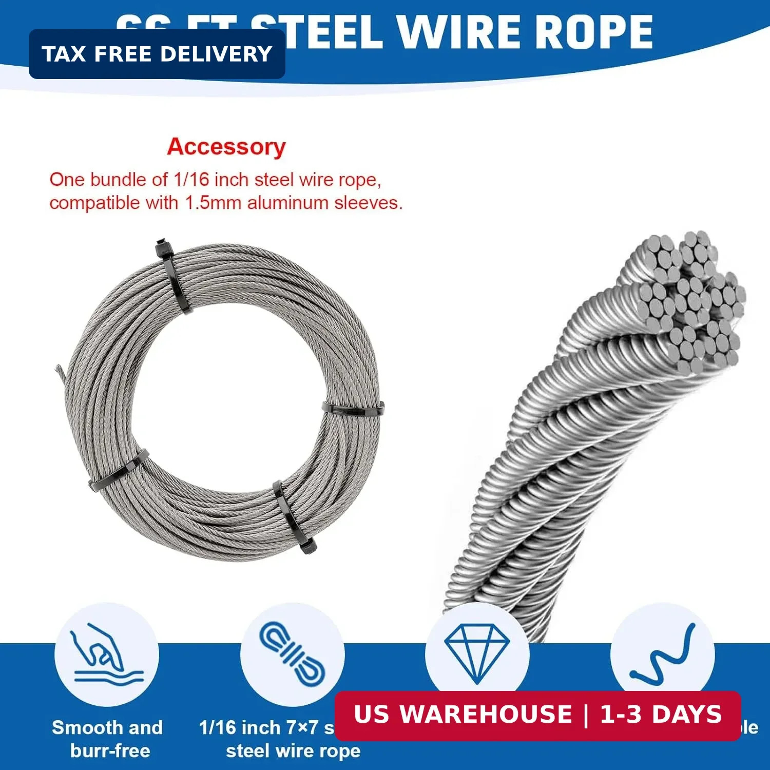 1/16IN 66FT Wire Rope Crimping Tool with 150pcs Aluminum Crimp Sleeves | Stainle