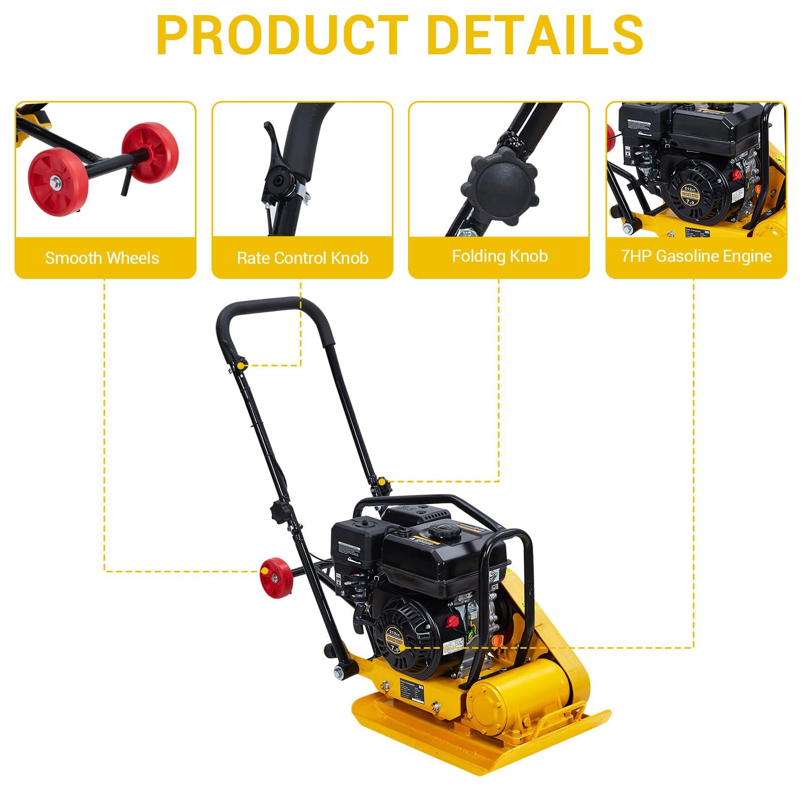 Plate Compactor Rammer 7HP 212CC Gas Engine Force Rammer NEW 4200lbs Compaction