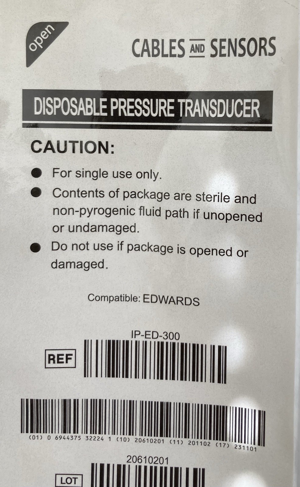 Edwards Truwave Compatible Disposable Transducer IP-ED-300, 2 Packs, Exp 11/2023