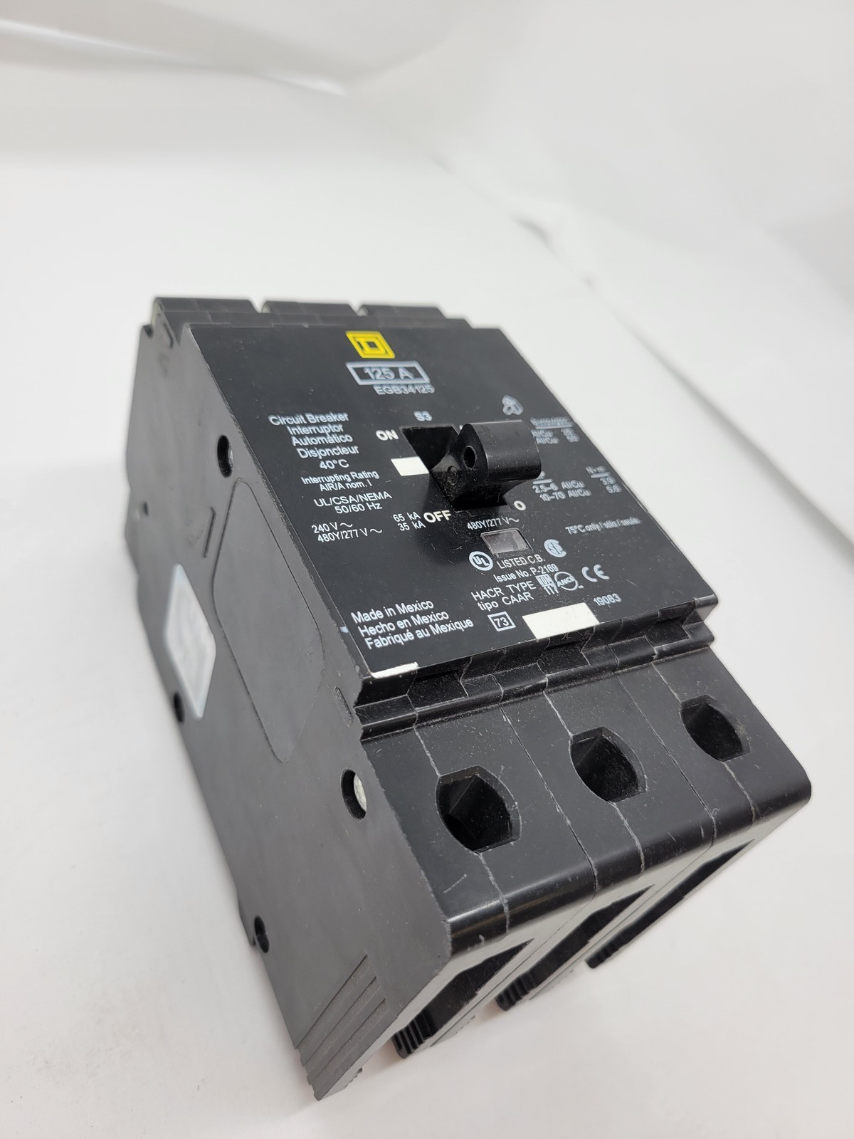 Square D EGB34125 Bolt-On Circuit Breaker 125A 3P 480Y/277V 35KA EGB Series 3