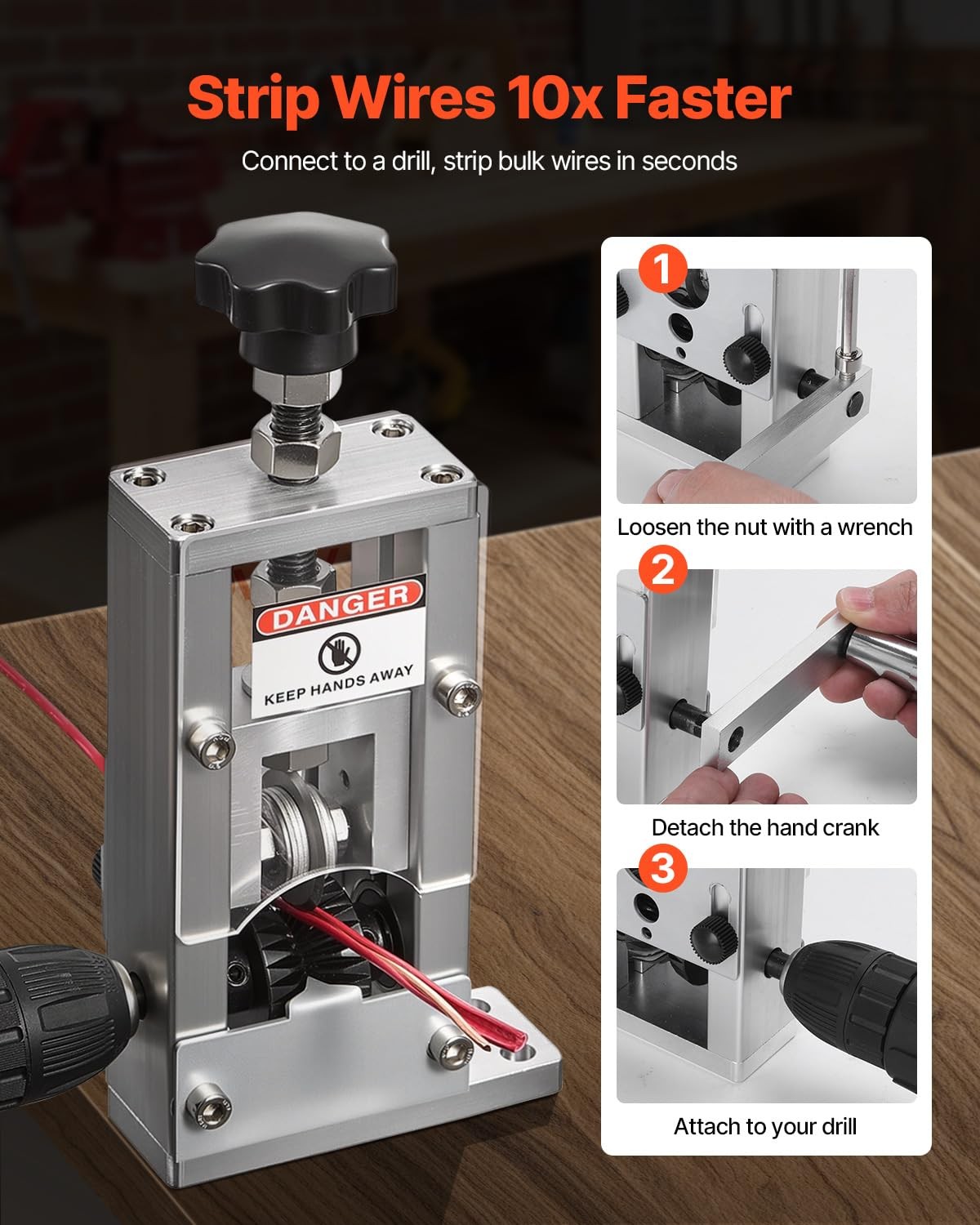 VEVOR Manual Wire Stripping Machine, 0.06-1 in, Copper Stripper with Silver
