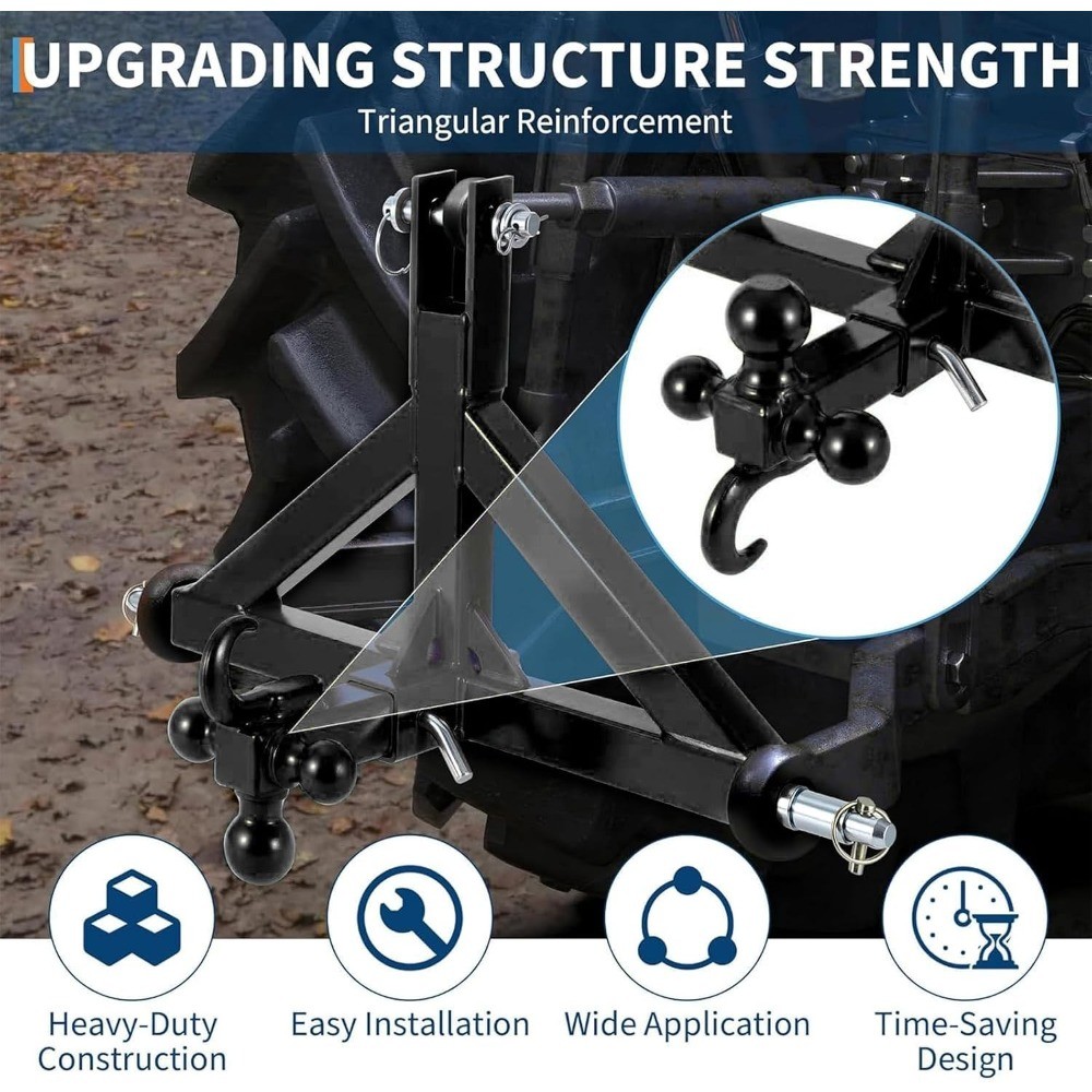 3-Point Quick Hitch 2″ Trailer Receiver For Category 1 Tractors Drawbar Attach
