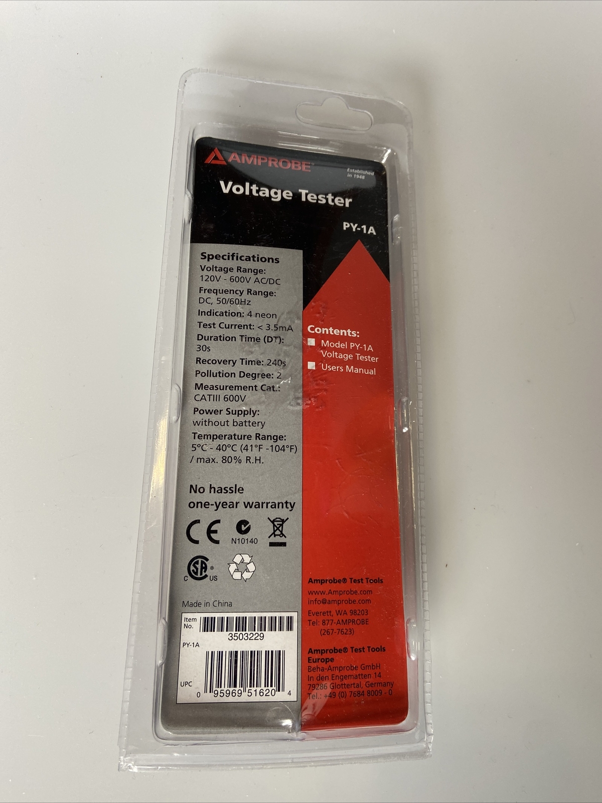 Amprobe PY-1A Pocket Size Univ AC/DC Volt Tester w/ Built-in Test Lead Holder