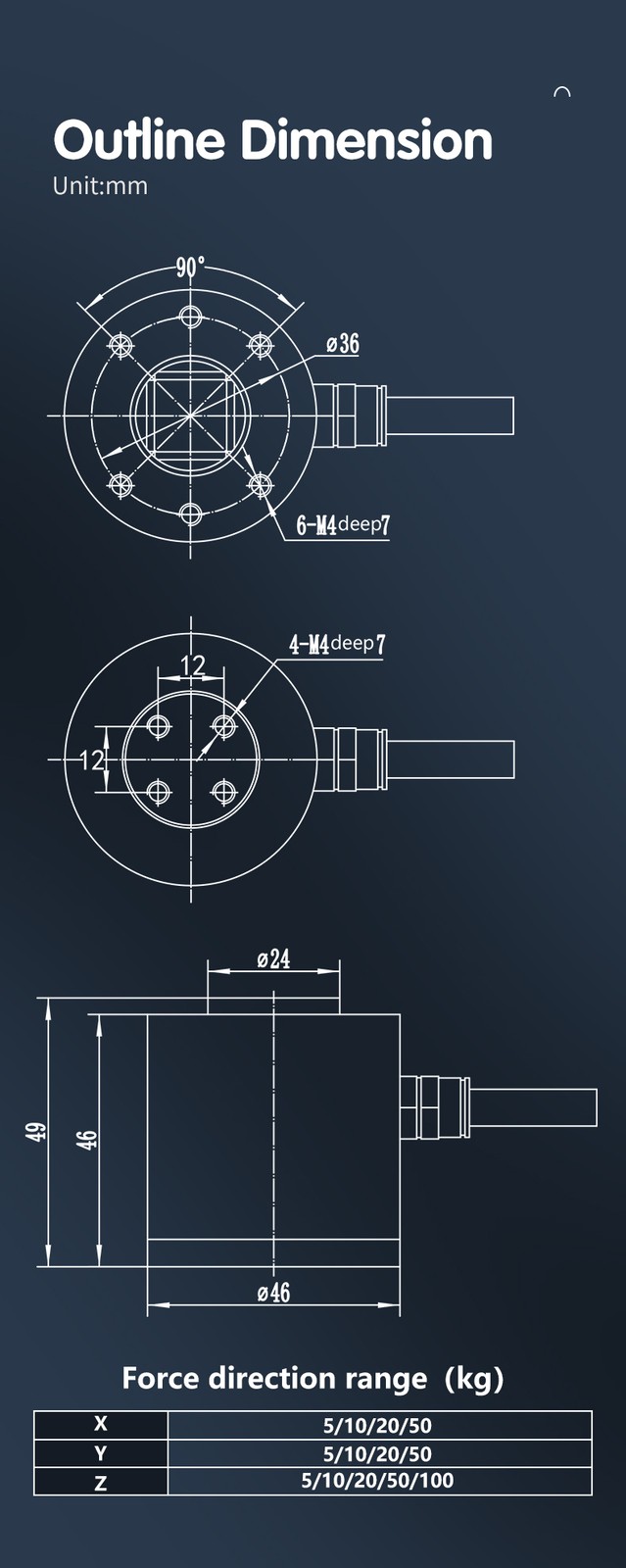 DAYSENSOR High Precision 3 Axis Load Cell Sensor Industrial Grade for Automation