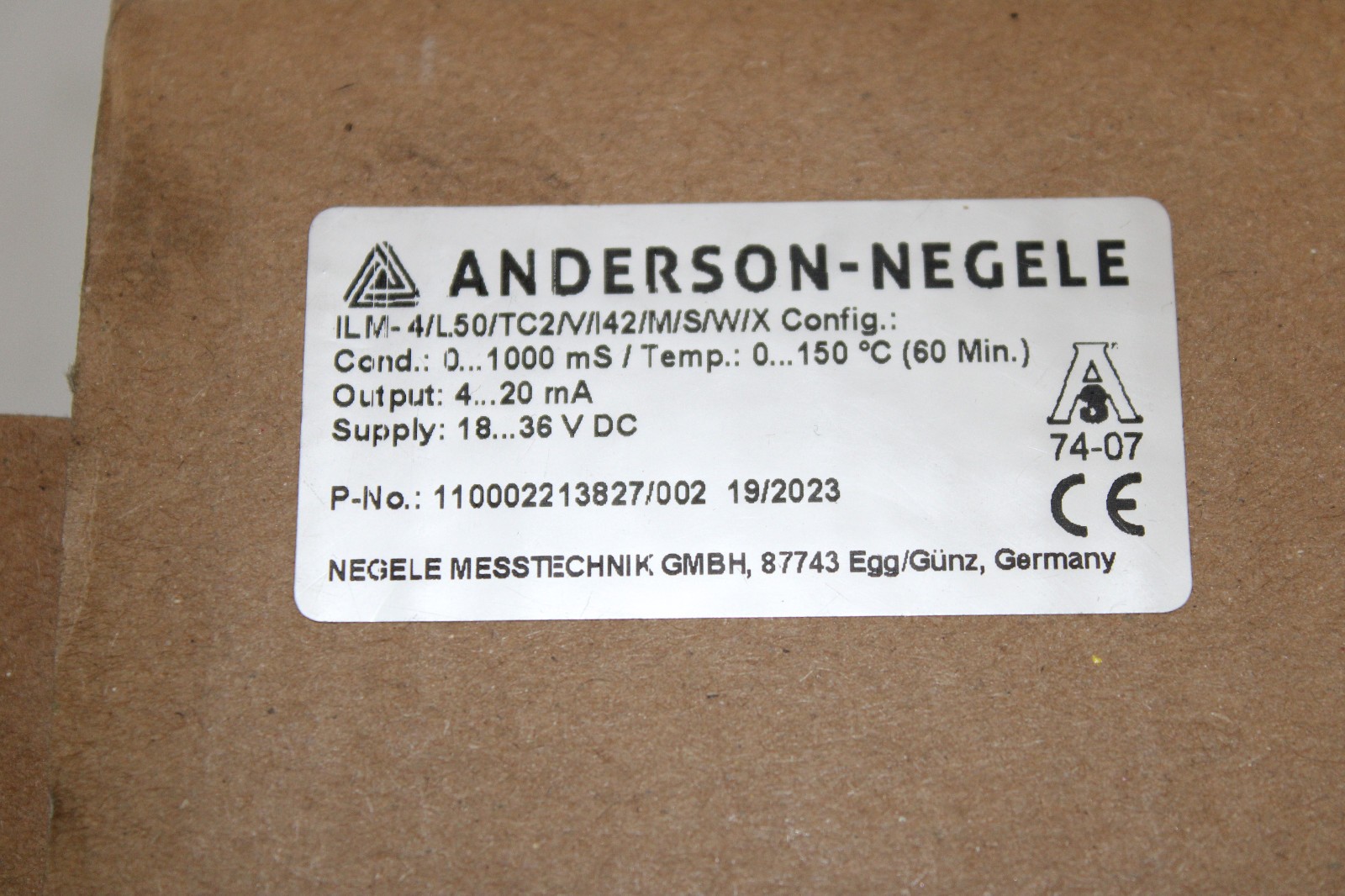 ANDERSON NEGELE ILM-4/L50/TC2/V/142/M/S/W/X CONDUCTIVITY SENSOR NEW SEALED