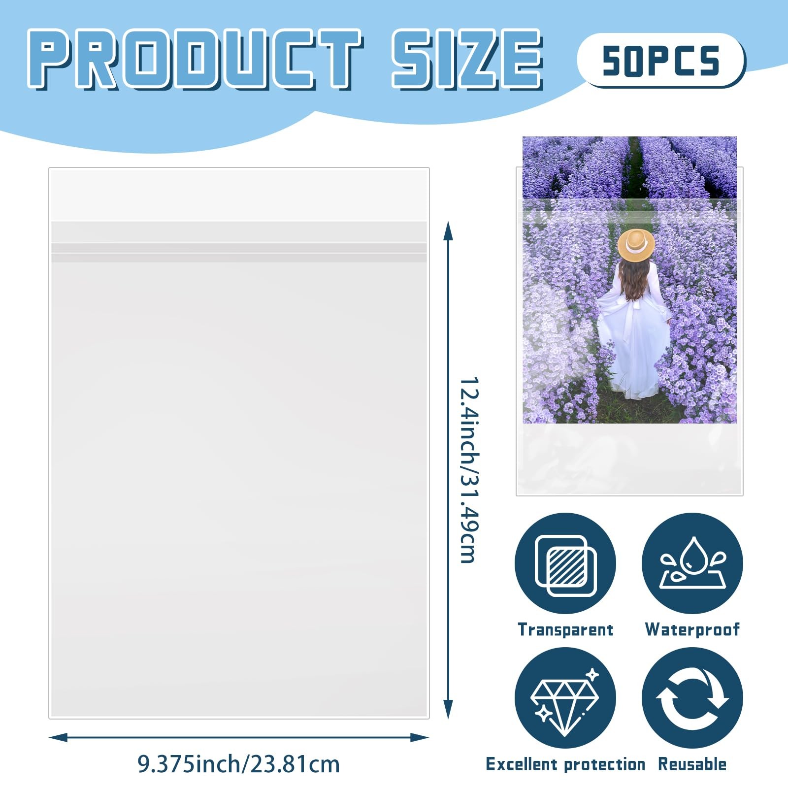 50 Pack 9 x 12 Inch Crystal Clear Sleeves Storage Protector Pages