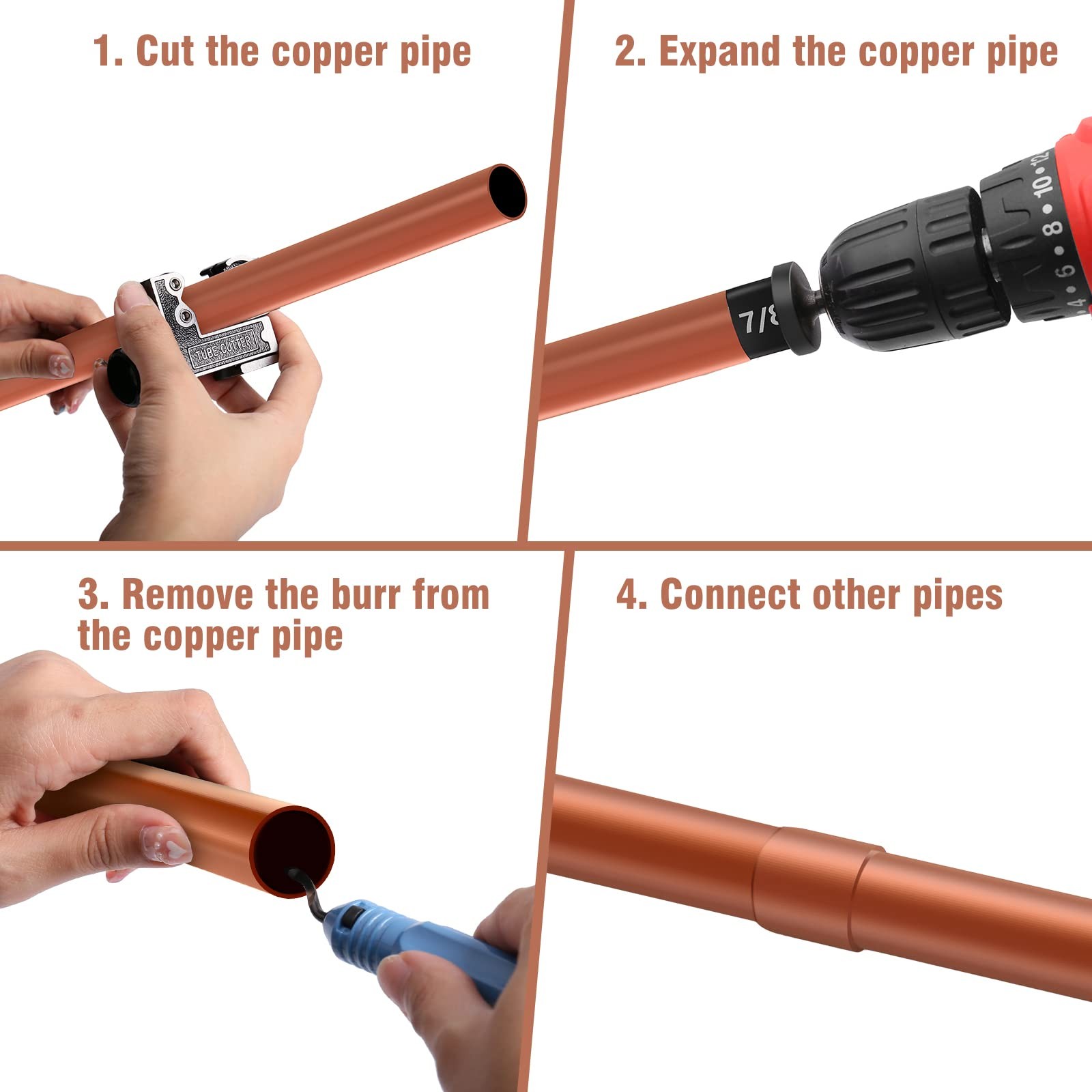 WADEO Copper Pipe Cutter Expander 8pc Black Blue