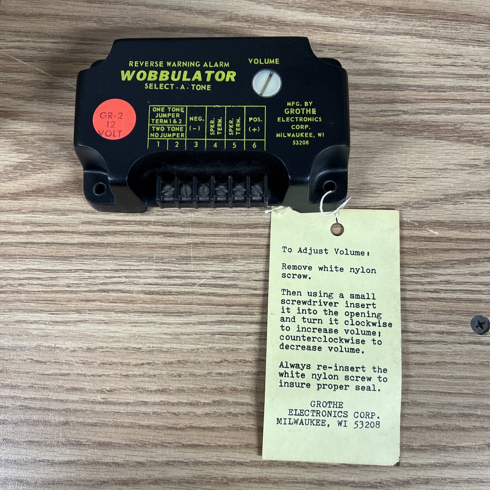 Wobbulator Reverse Warning Backup Alarm Select-A-Tone GR-2, 12 Volt, Grothe Elec