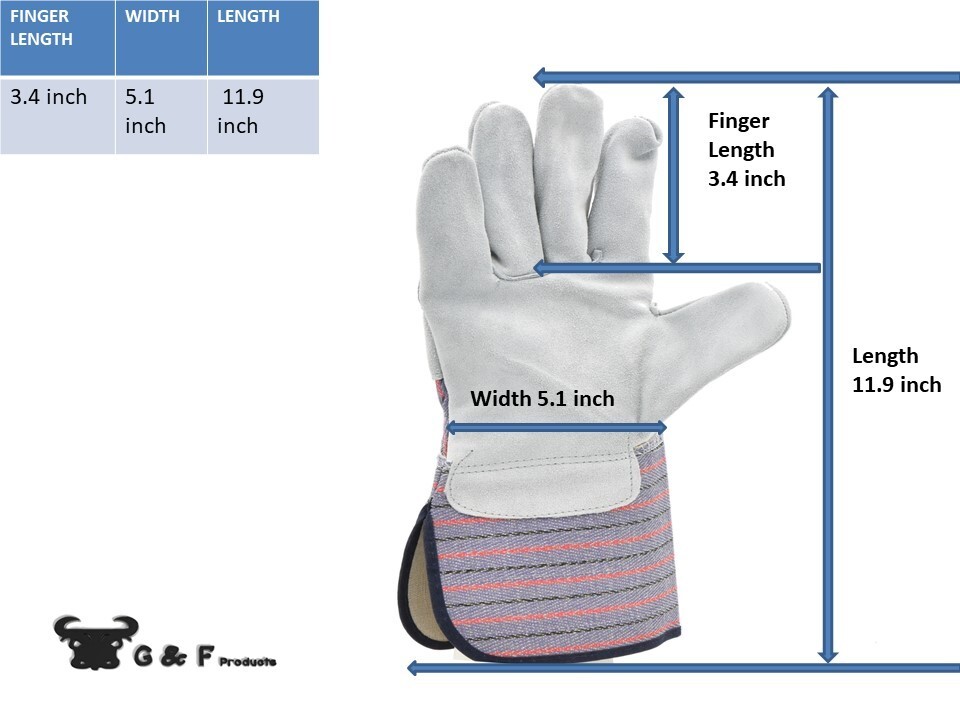 G & F 5025L-5 Suede Leather Work Gloves Extra Long Cuff Rubberized Safety 5 Pair