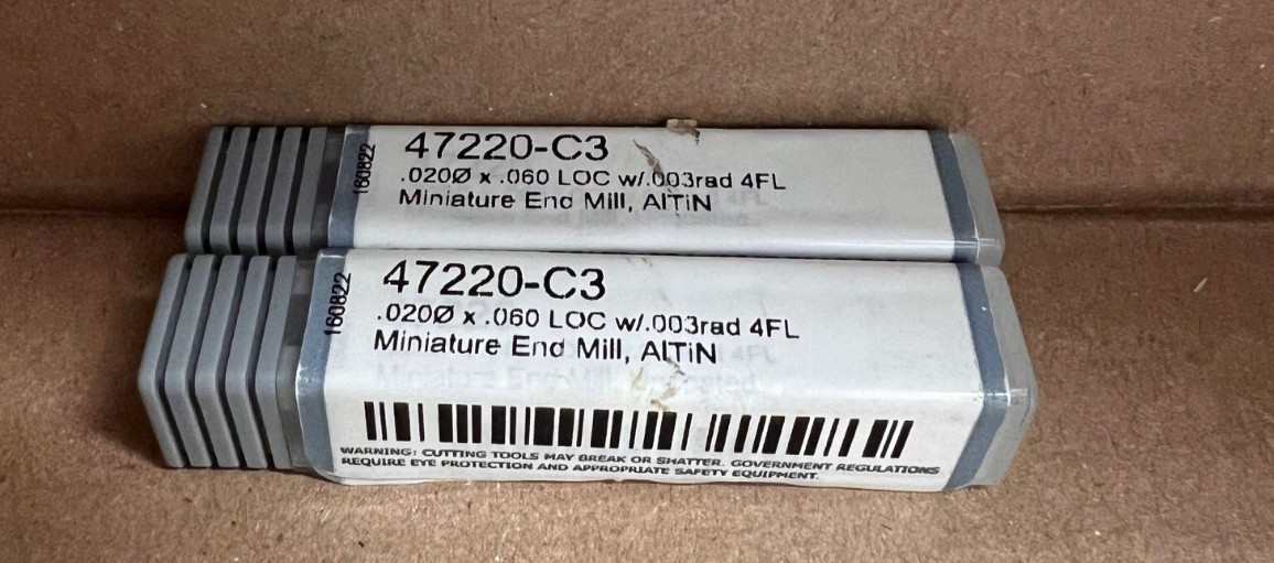 HARVEY TOOL 47220-C3 0.020″ Dia, 0.003″ Corner Radius CARBIDE End Mill LOT OF 2