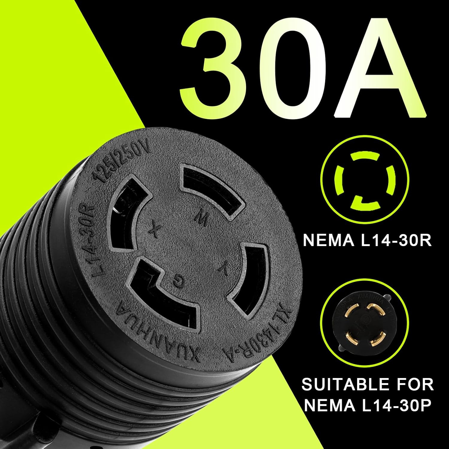 NEMA TT-30P to L14-30R Generator Adapter Cord, 30 Amp 3 Prong to 4 Prong Generat