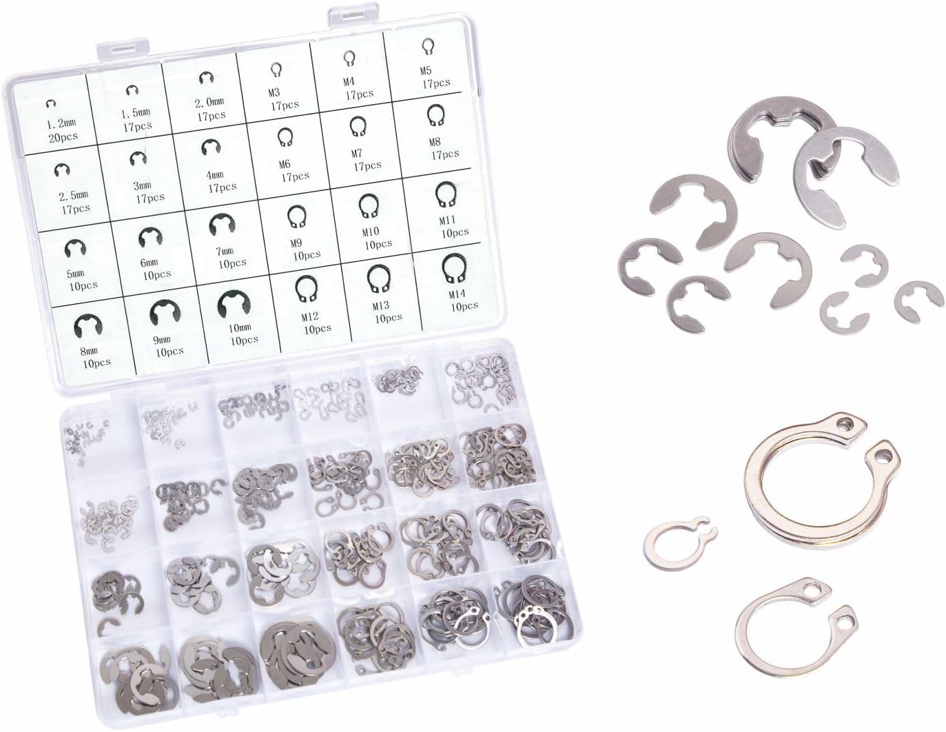 327Pcs E-Clips Circlip Retaining Rings Assortment Set(1.2mm-10mm) and C-Clips