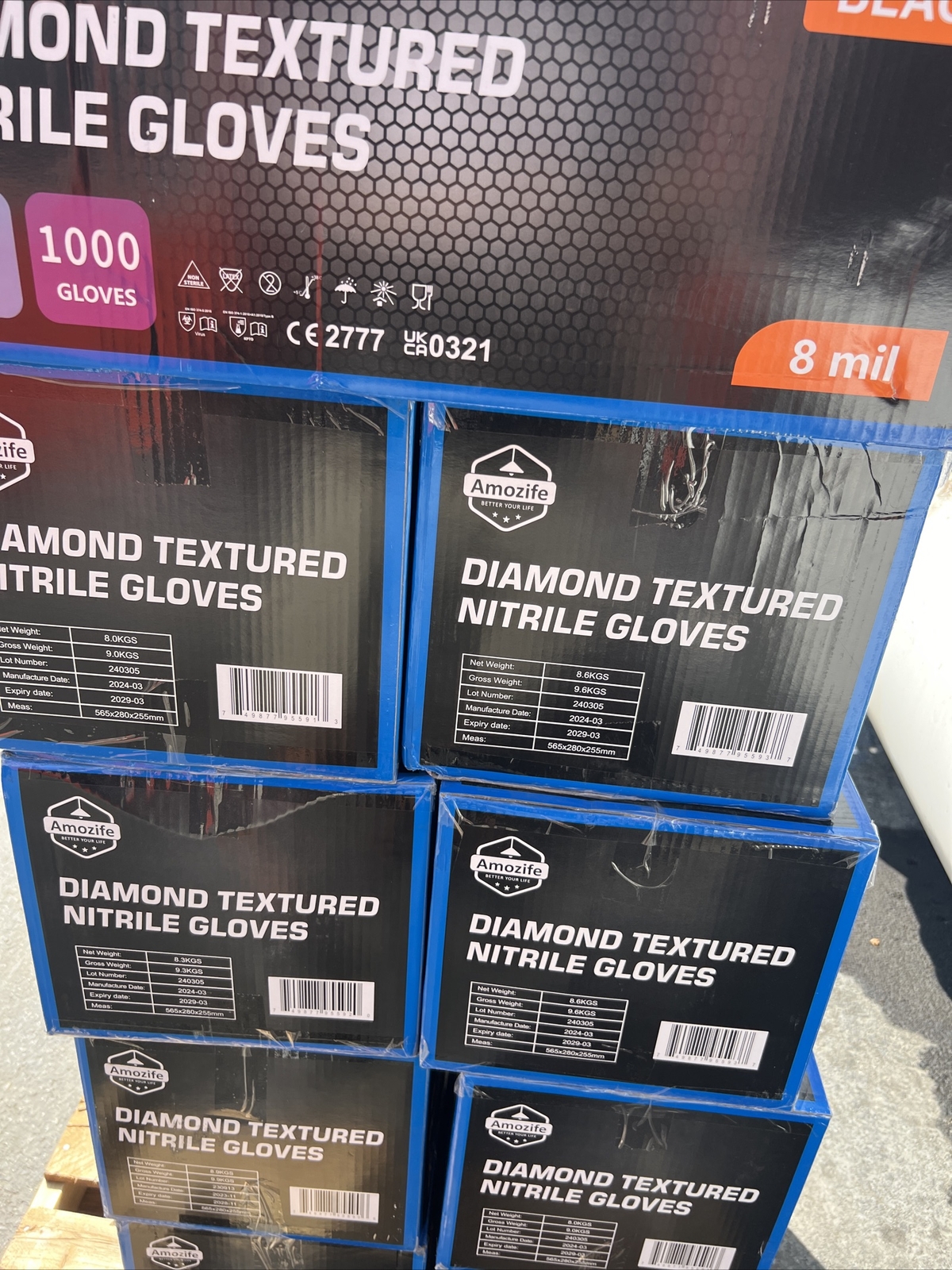 Heavy Duty Black Industrial Nitrile Gloves with Raised Diamond Texture, 1000pcs.