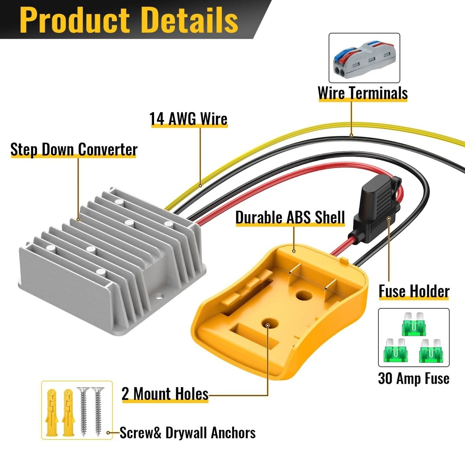 2 Pack 20V to 12V Step Down Converter Compatible with DeWalt 20V Battery Adapter