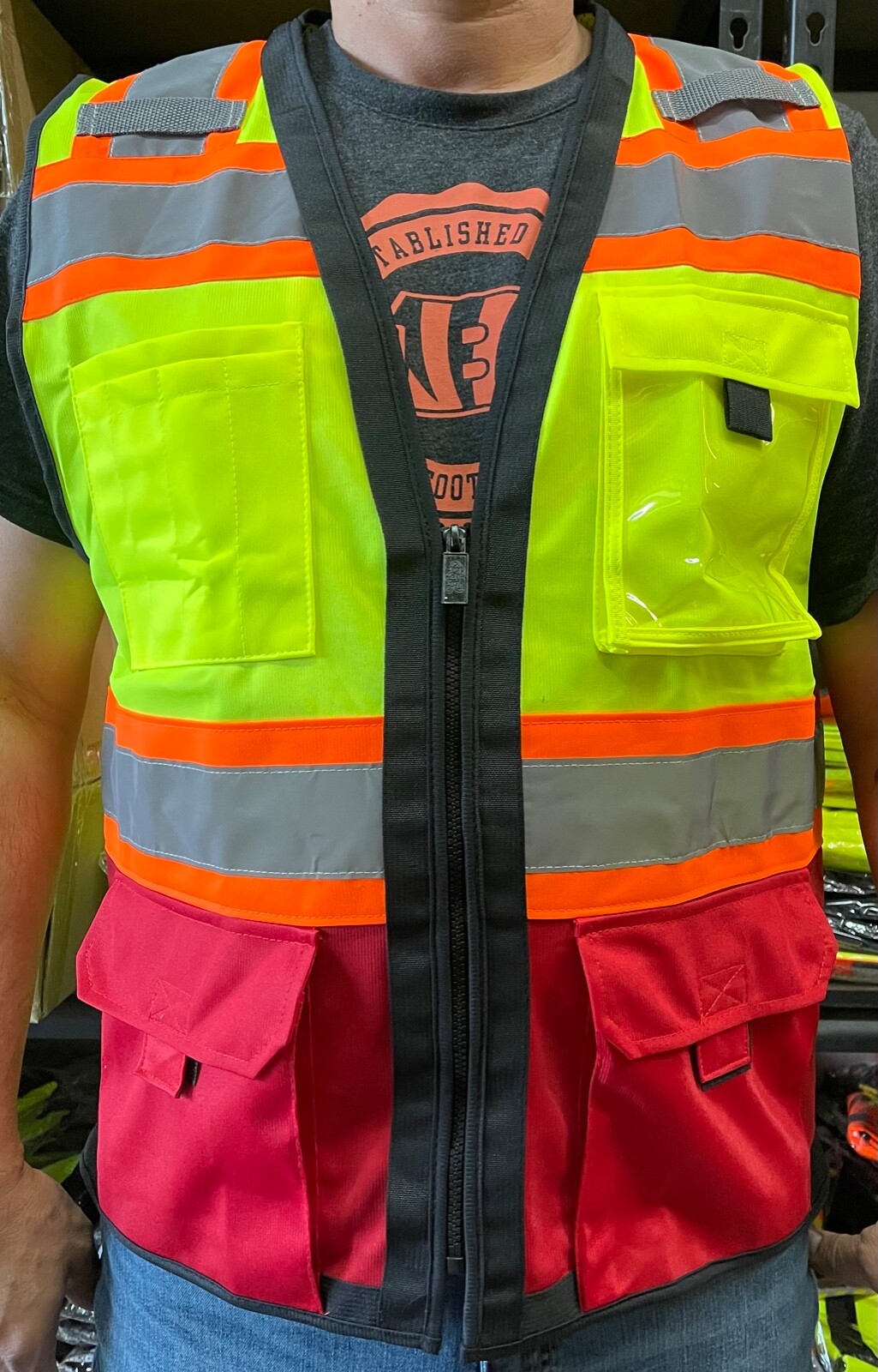 Surveyor RED/ Yellow Two Tones Safety Vest, ANSI/ ISEA Photo ID Pocket #802-RD