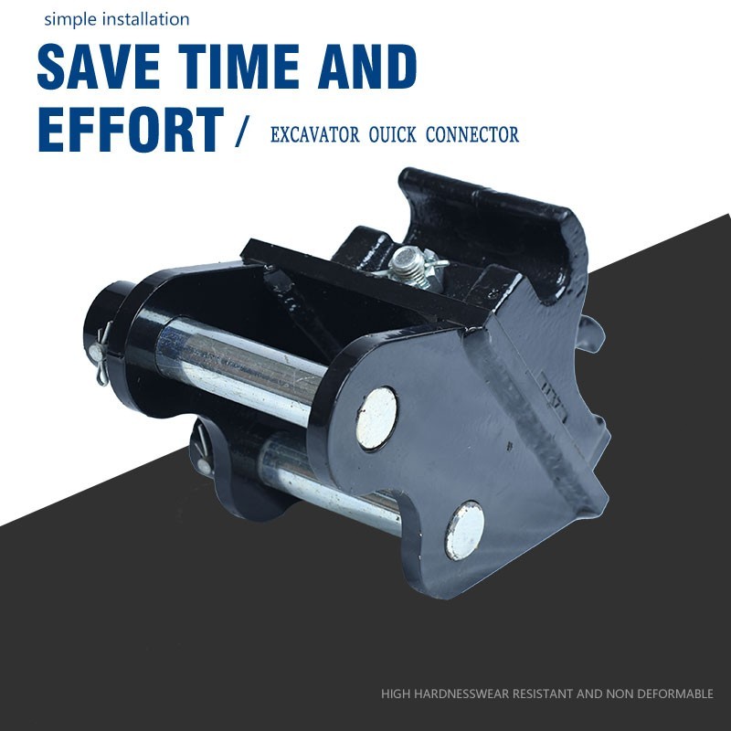 Quick-connect mechanical couplings for mini excavators, tool-free installation.