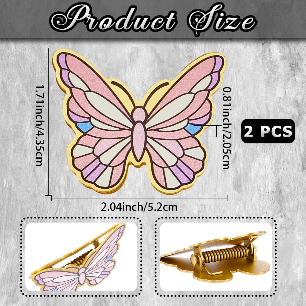 2.05 x 1.71 x 0.8 inch(5.2 x 4.35 x 2.05cm), 2pcs Gold Pink Butterfly