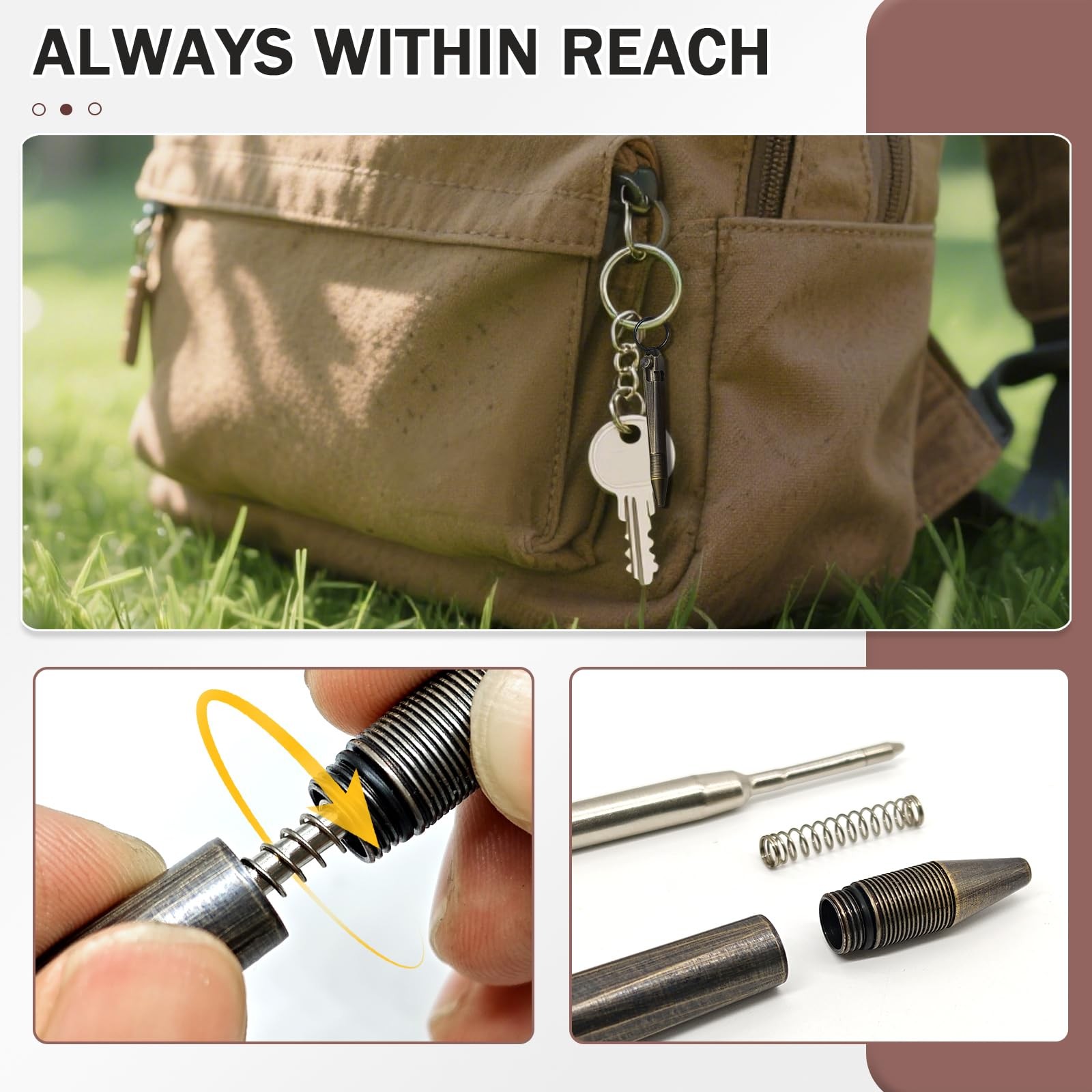 Mini Brass Bolt Action Keychain Pen 6 Piece Set 1 Pen + 5 Refills, Compact …