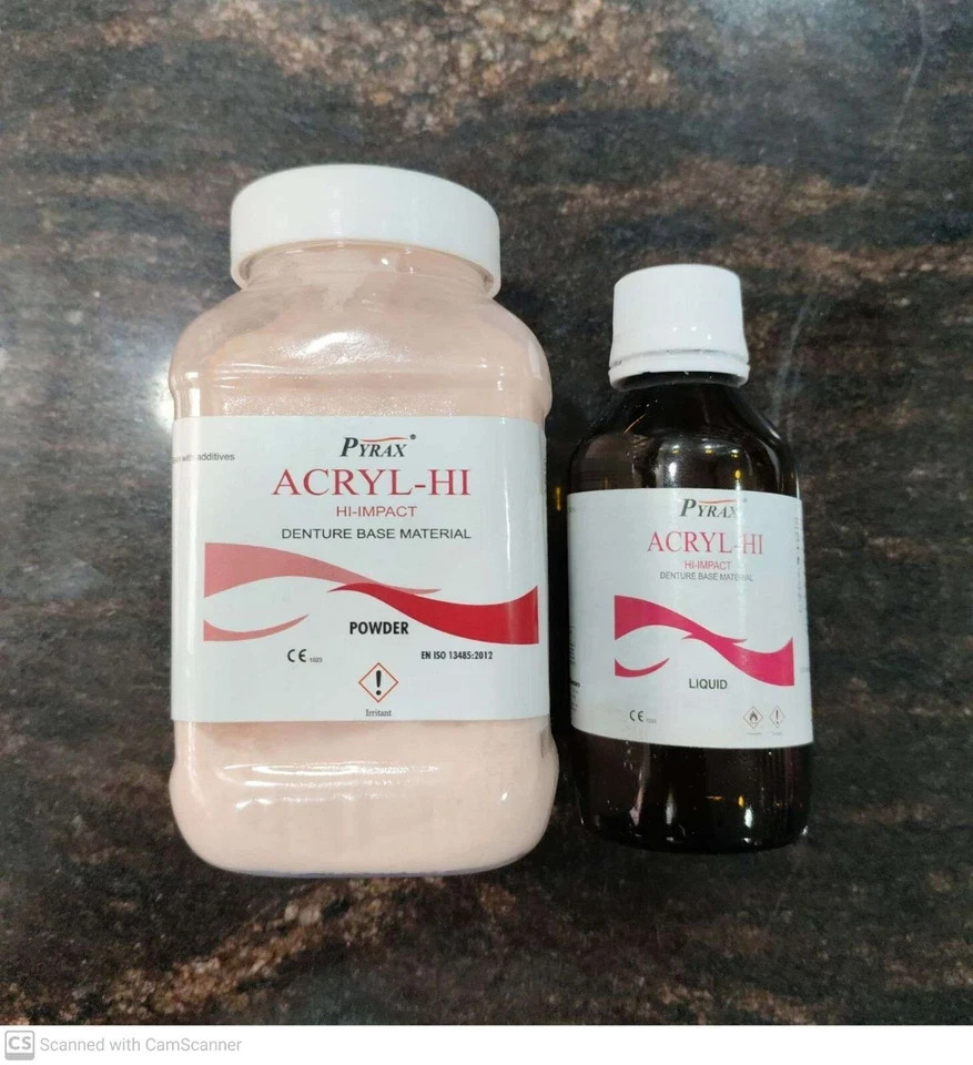 Dental ACRYL HI IMPACT Heat Cure Denture Base Material Powder 200gm Liquid 100ml
