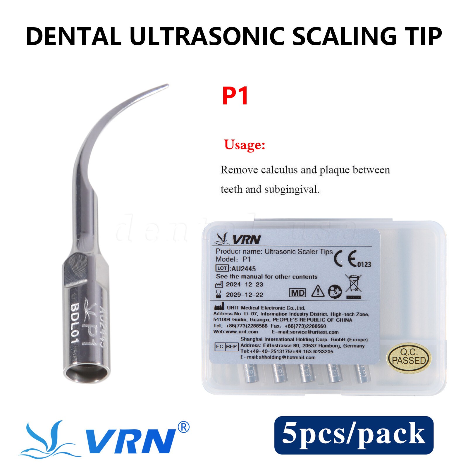 VRN Original Dental Ultrasonic Piezo scaler LED Handpiece Tips fits EMS
