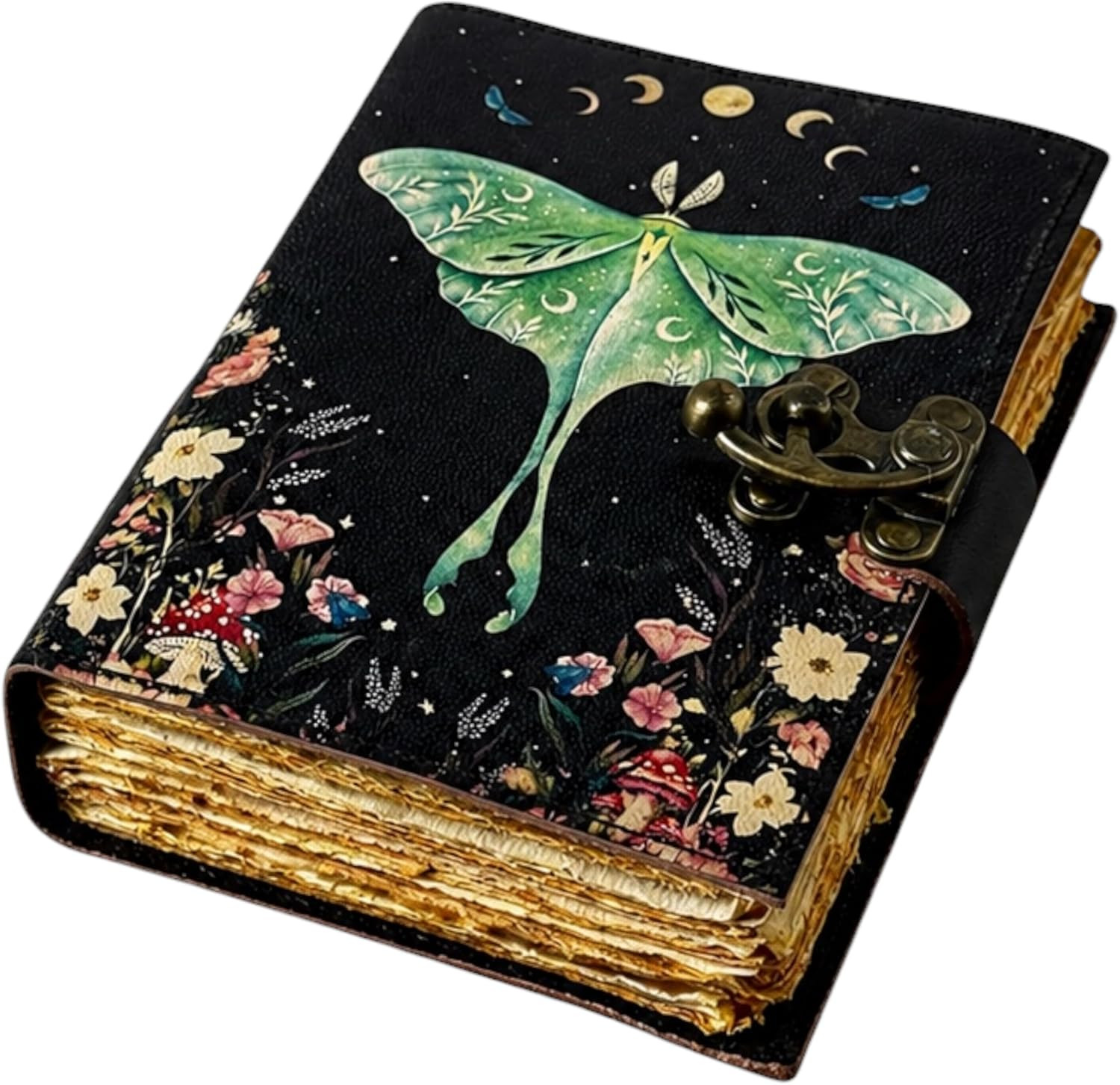 Spell Book of Shadows Journal with Lock Clasp Vintage Handmade Leather Luna Moth