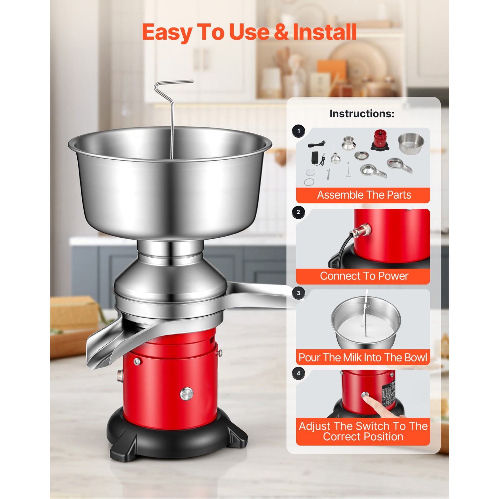 Uimoso Electric Milk and Cream Separator with 60L/H Capacity