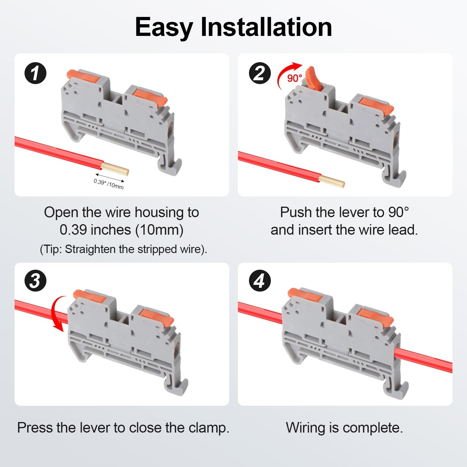 Compact DIN Rail Terminal Block Kit – 600V 32A, 28-12 AWG, Quick Connectors