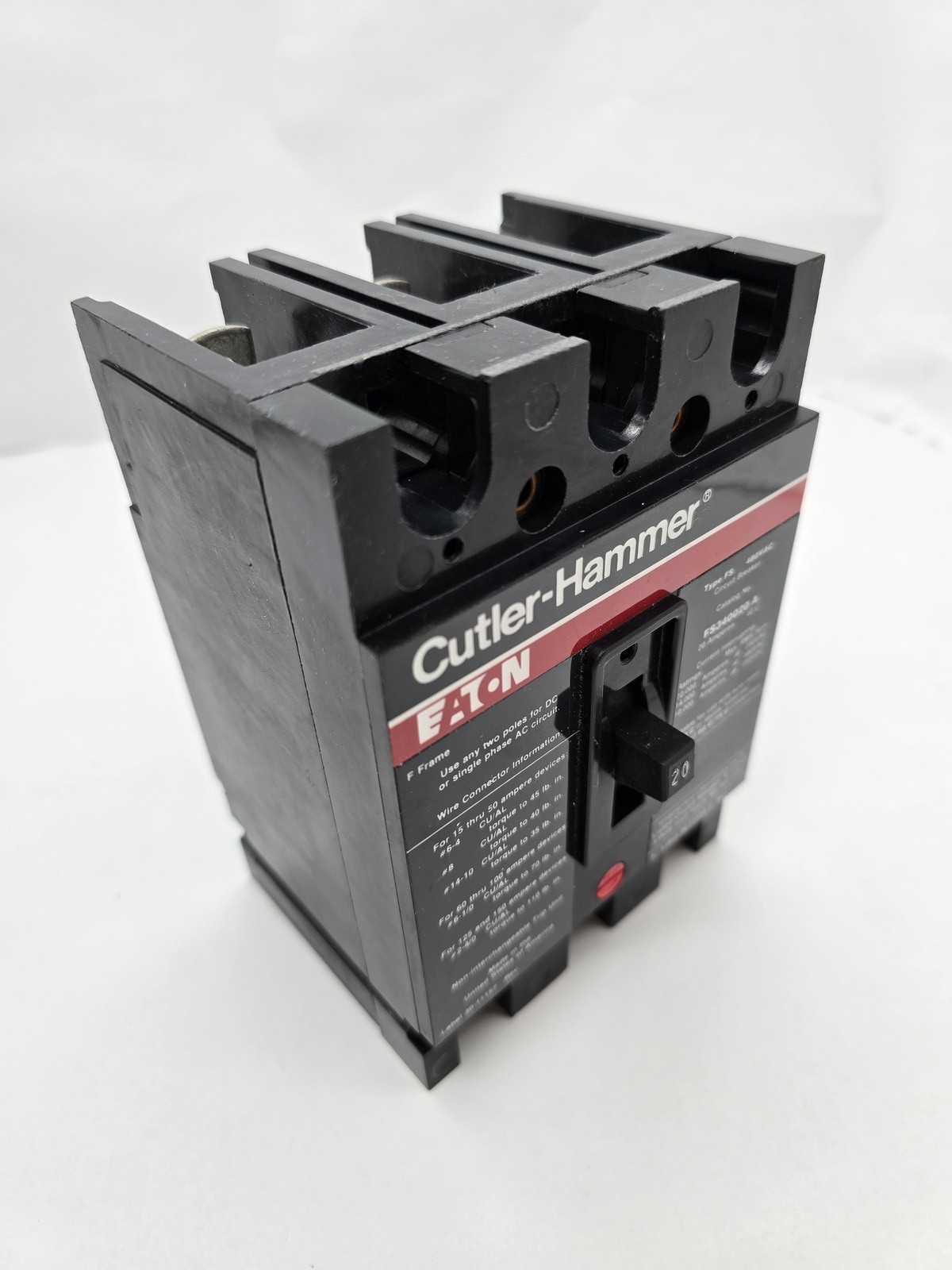 Cutler-Hammer FS340020A Bolt-On Circuit Breaker 20A 3P 3PH 480V 14KA FS