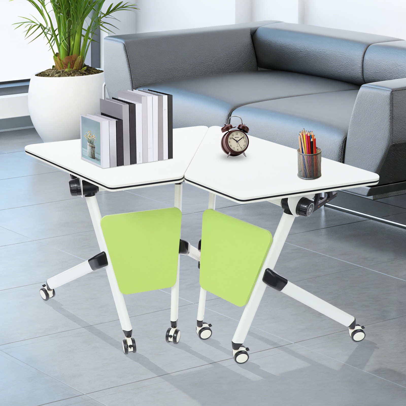 Modern Modular Folding Conference Table, Flip Top Training Desk with Wheels