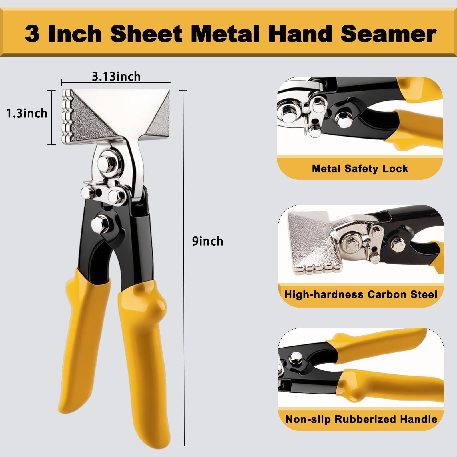 Rpeconu 3 Inch Sheet Metal Hand Seamer, TPR Handle Straight Jaw Bender, Heavy…