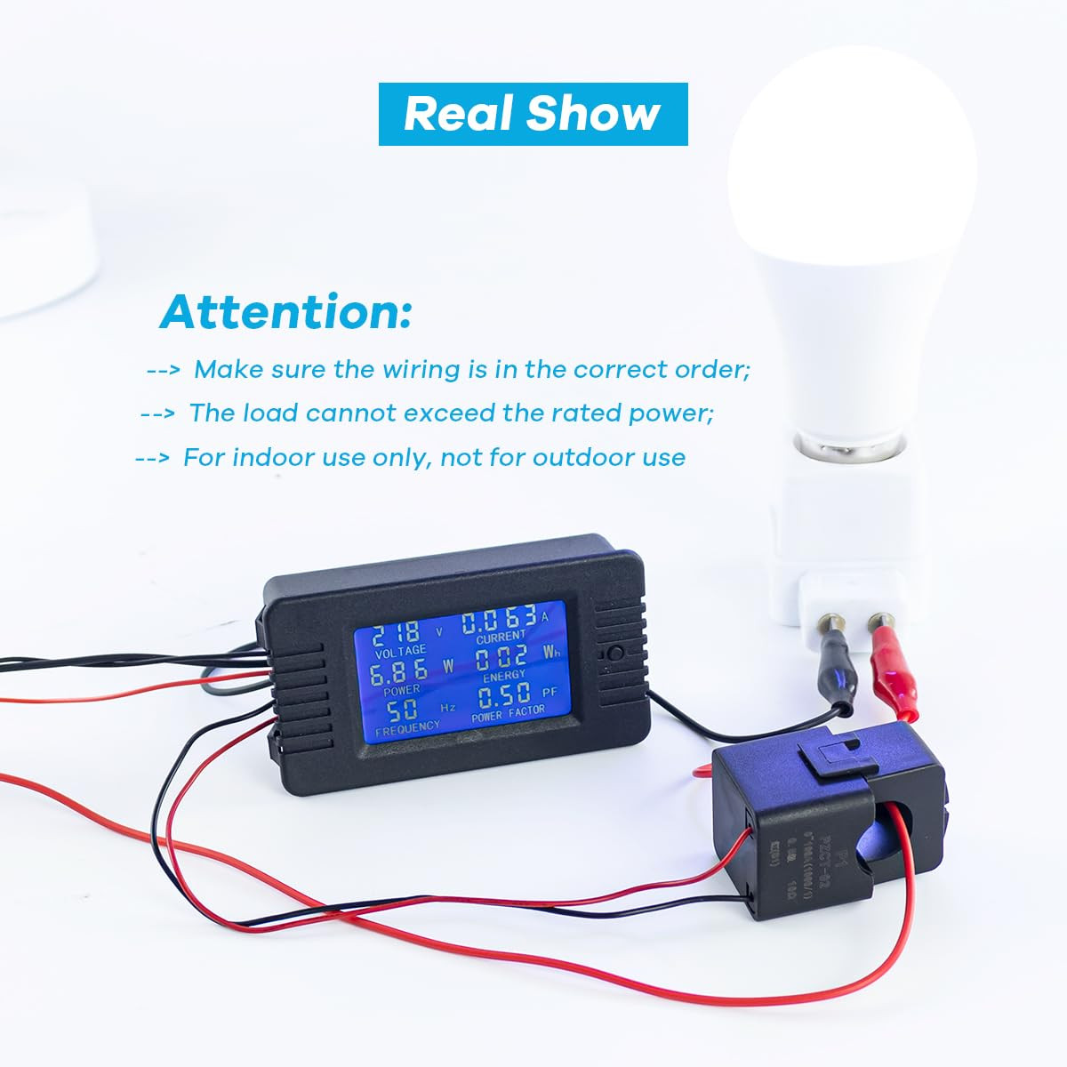 AC 80-260V 100A Multi-Function Power Monitor LCD Digital Display Voltage Current