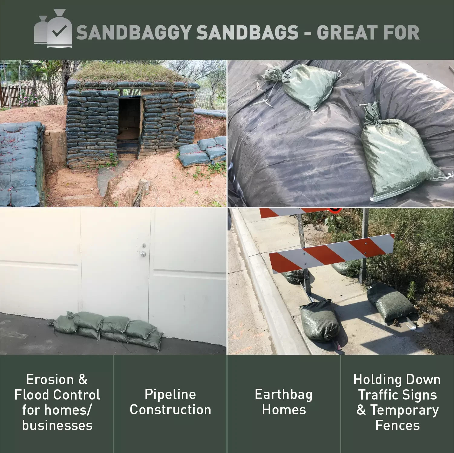 50 Green Empty Sandbags For Sale 14×26 Sandbag Sand Bags Bag Poly