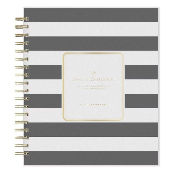 8"x10" AY 2026-2027 Planner Rugby Stripe Black Frosted 27 Daily/Monthly