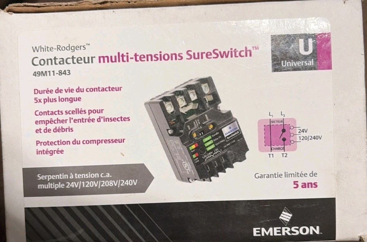 White-Rodgers 49M11-843 SureSwitch Multi-Volt Contactor 40 Amps 1 2 Pole