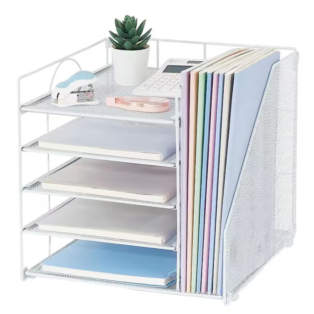 White 12.2 In. X 11 In. Metal Desk Organizers with File Holder