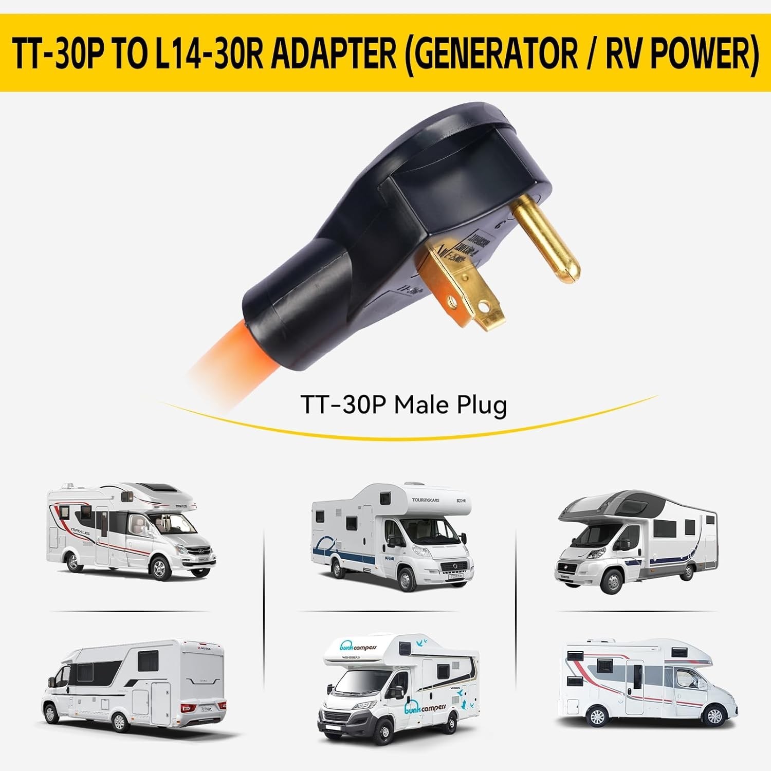 PLIS TT-30P to L14-30R Heavy Duty Generator Adapter,10Awg*3C Generator Plug Adap