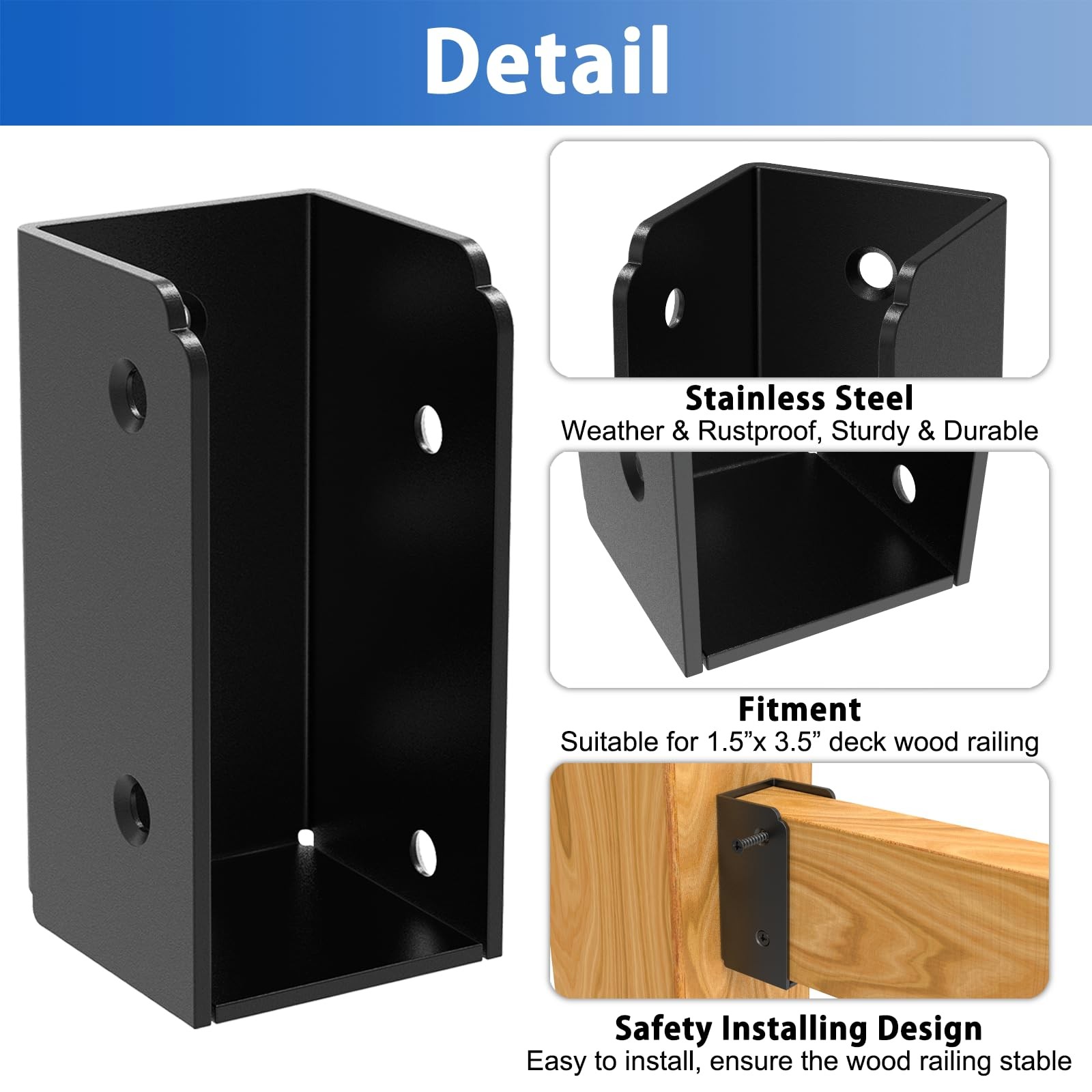 2×4 Deck Railing Brackets 4PCS Stainless Steel Fence Rail Connectors