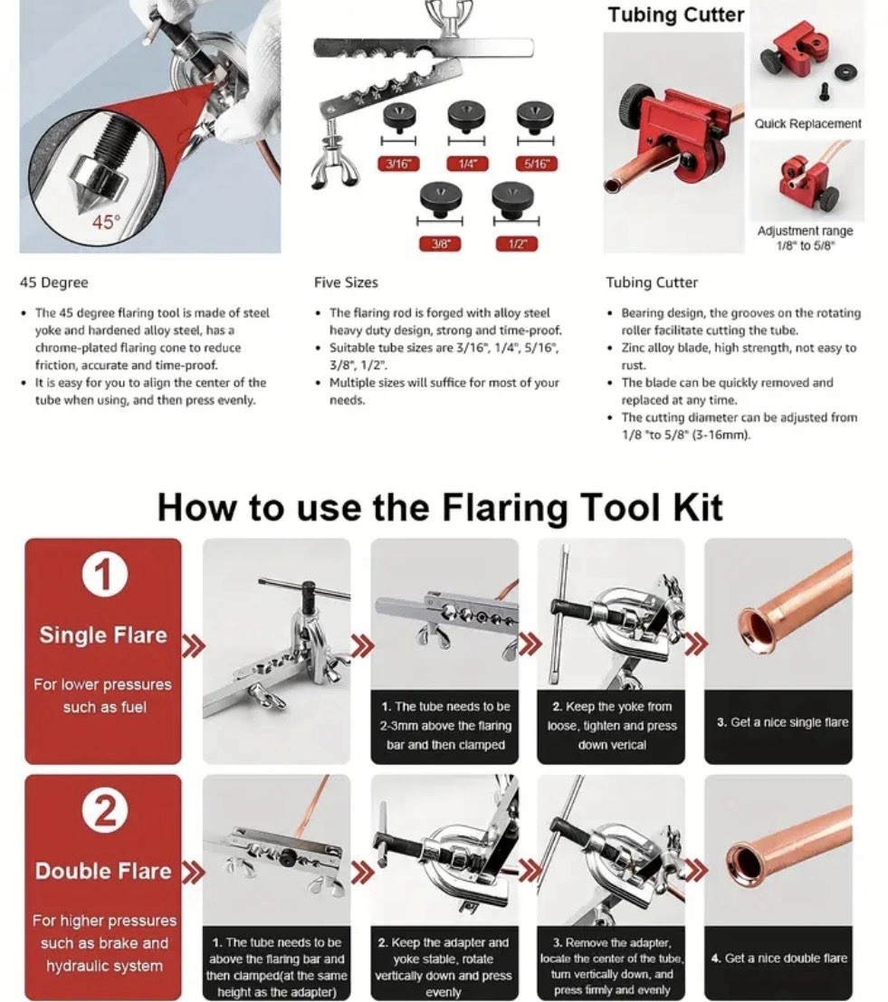 Professional Grade Double & Single Brake Line and Brass Tubing Flaring Tool Kit