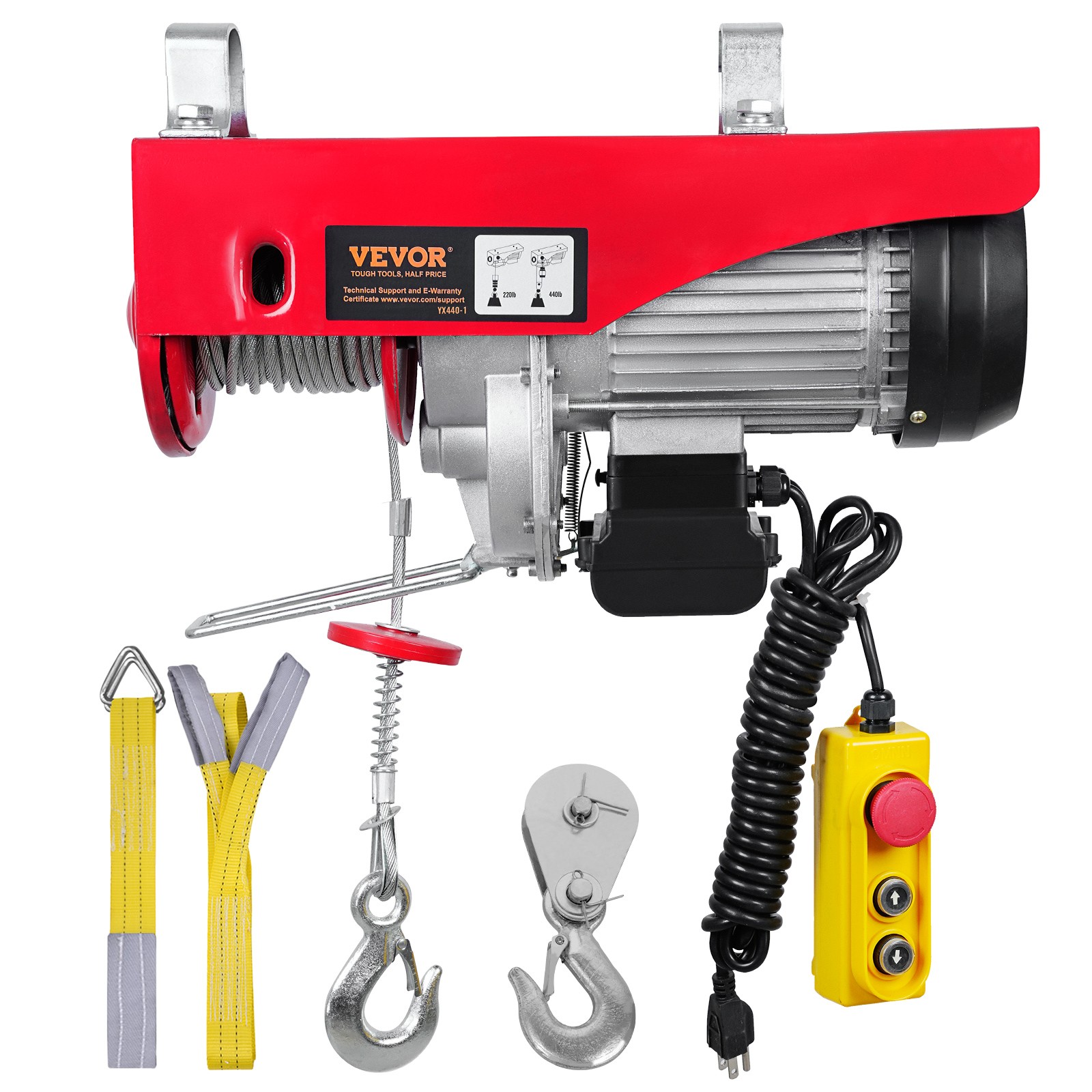 VEVOR Electric Hoist 440lbs Crane Winch with Wired Remote Control 480W 110V