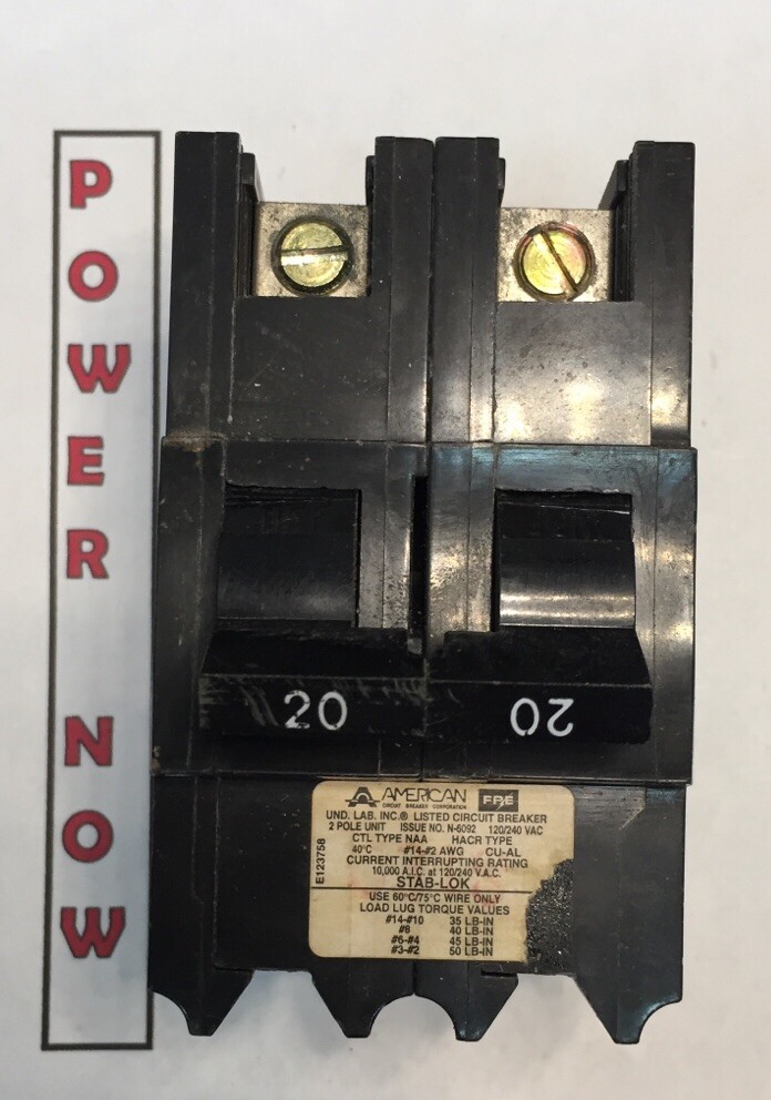 Federal Pacific FPE Stab-Lok Breaker 2 Pole 20 Amp 240V Thick – Ships Today