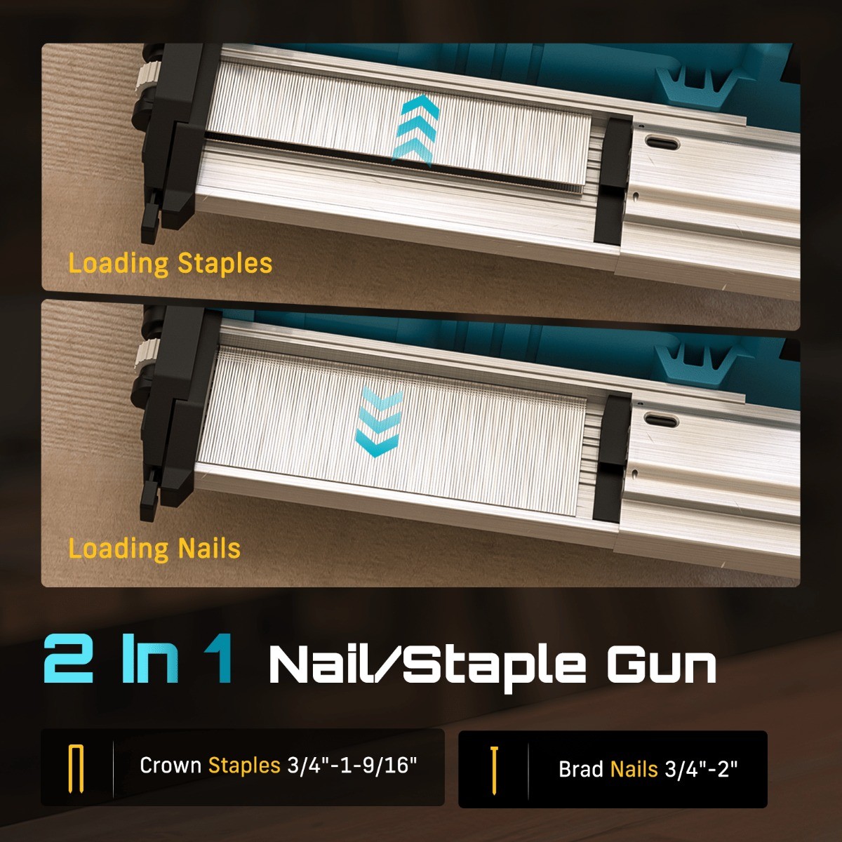 Seesii 21V Cordless Brad Nailer 18 Gauge Battery Powered Staple Gun 2x4000mah