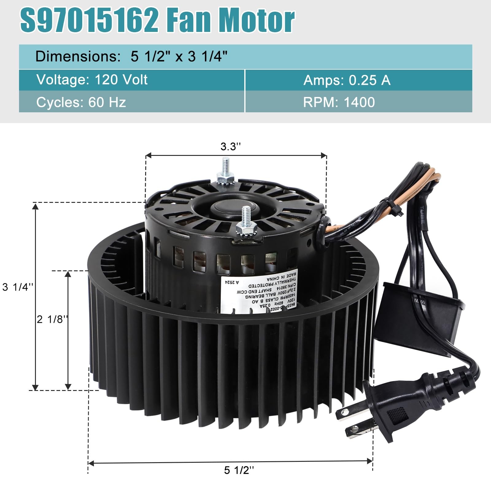676-D, 678-G/2678F-A Replacement Motor, S97015162 Motor for Broan NuTone