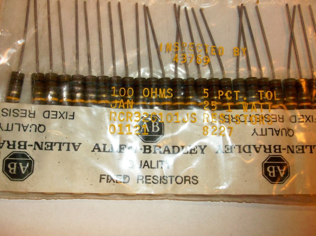25 Allen Bradley Carbon Comp Resistors 100 ohm RCR 1 watt 5%