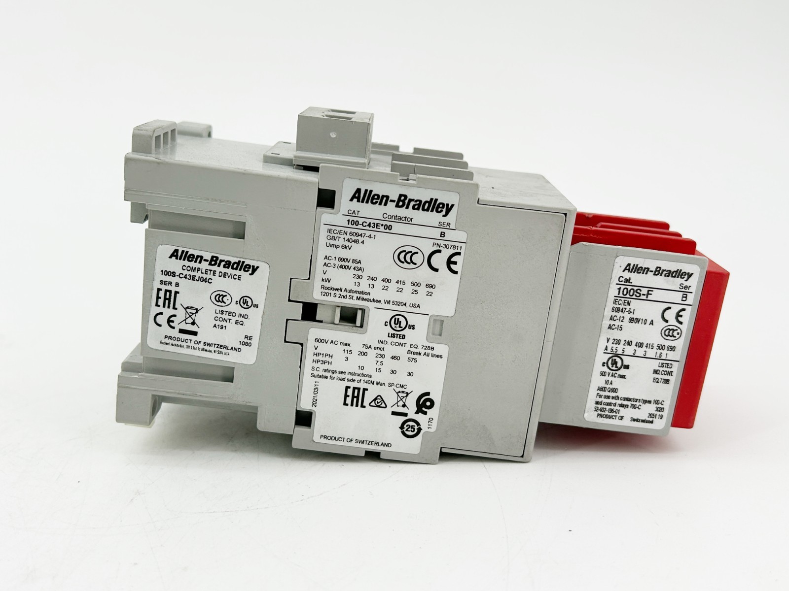 New Allen Bradley 100S-C43EJ04C Safety Contactor 43A 24VDC Ser.B