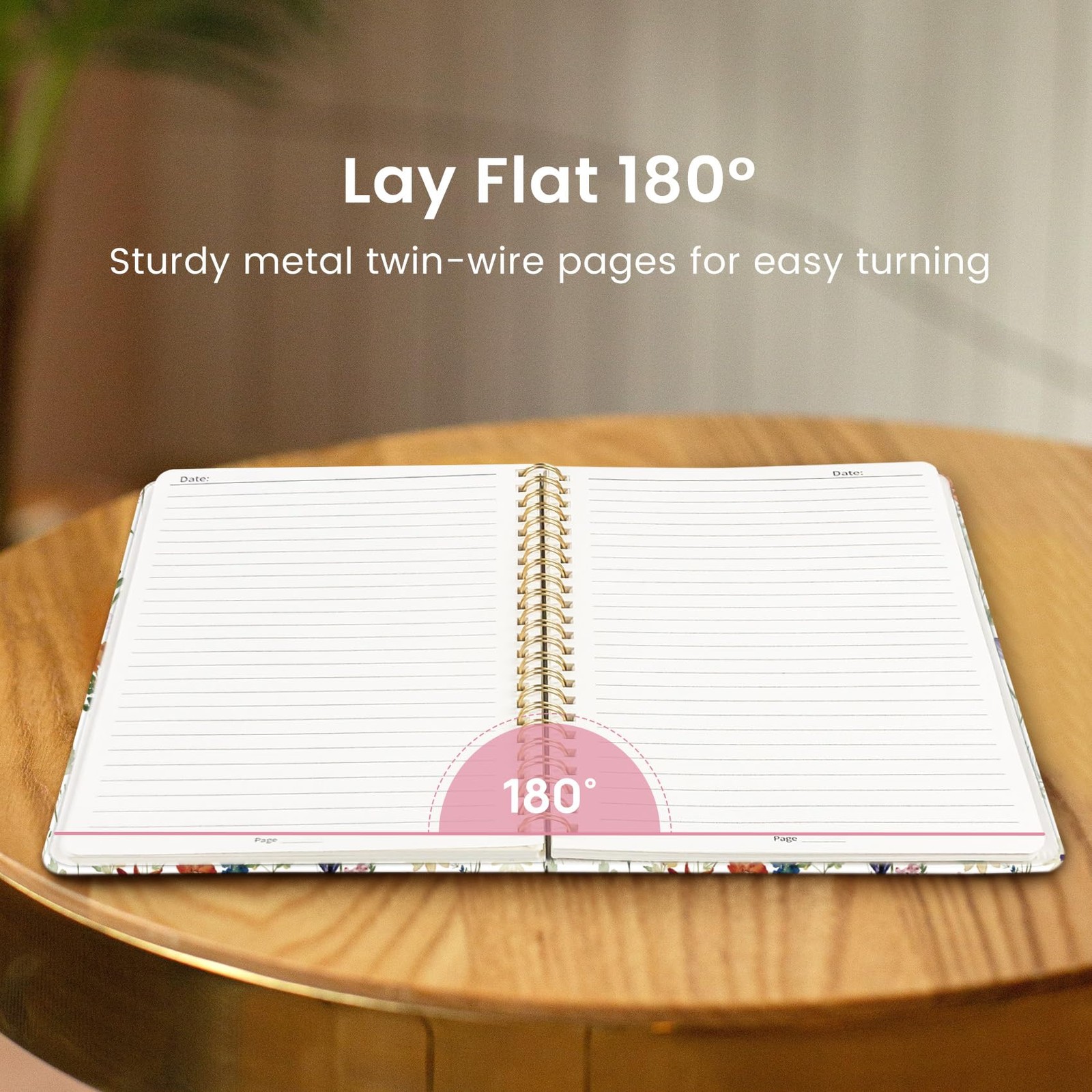 Spiral Journal Notebook Hardcover Lined Aesthetic Cute Floral Writing 140 Page