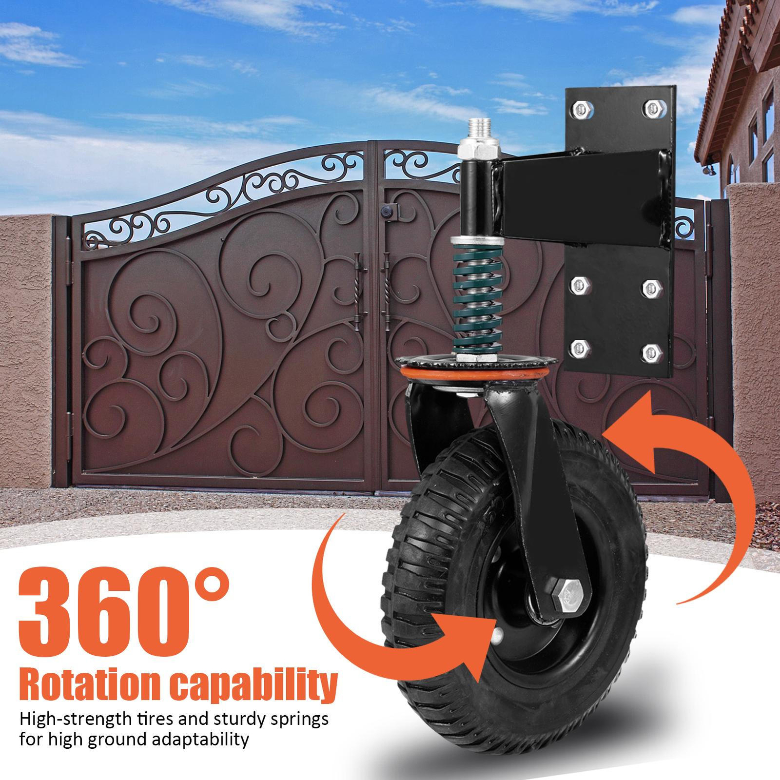 8″ Gate Wheels Heavy Duty Spring-Loaded Gate Caster For Wooden Metal Tube Gate