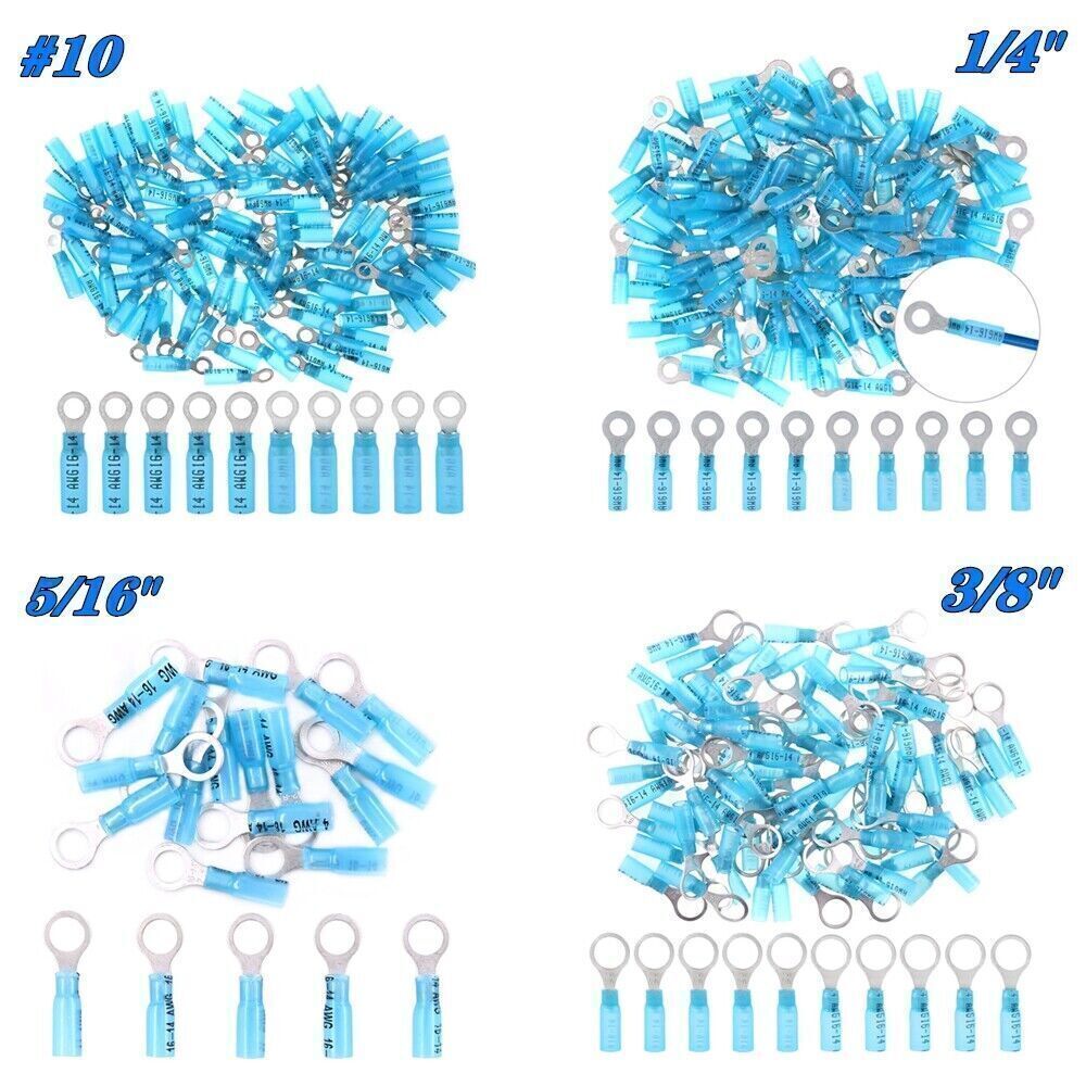 Waterproof Wire Crimp Connectors Heat Shrink Ring Terminals 22-10 AWG 50-500PCS