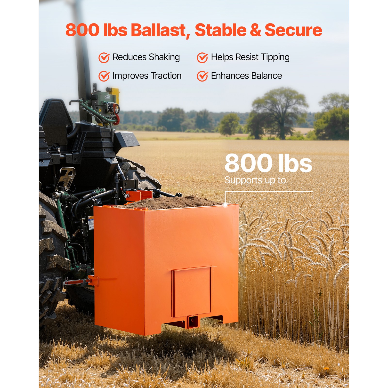 Ballast Box 3 Point Category 1 Tractor 5ft³ Capacity 800lbs Counterweight Orange